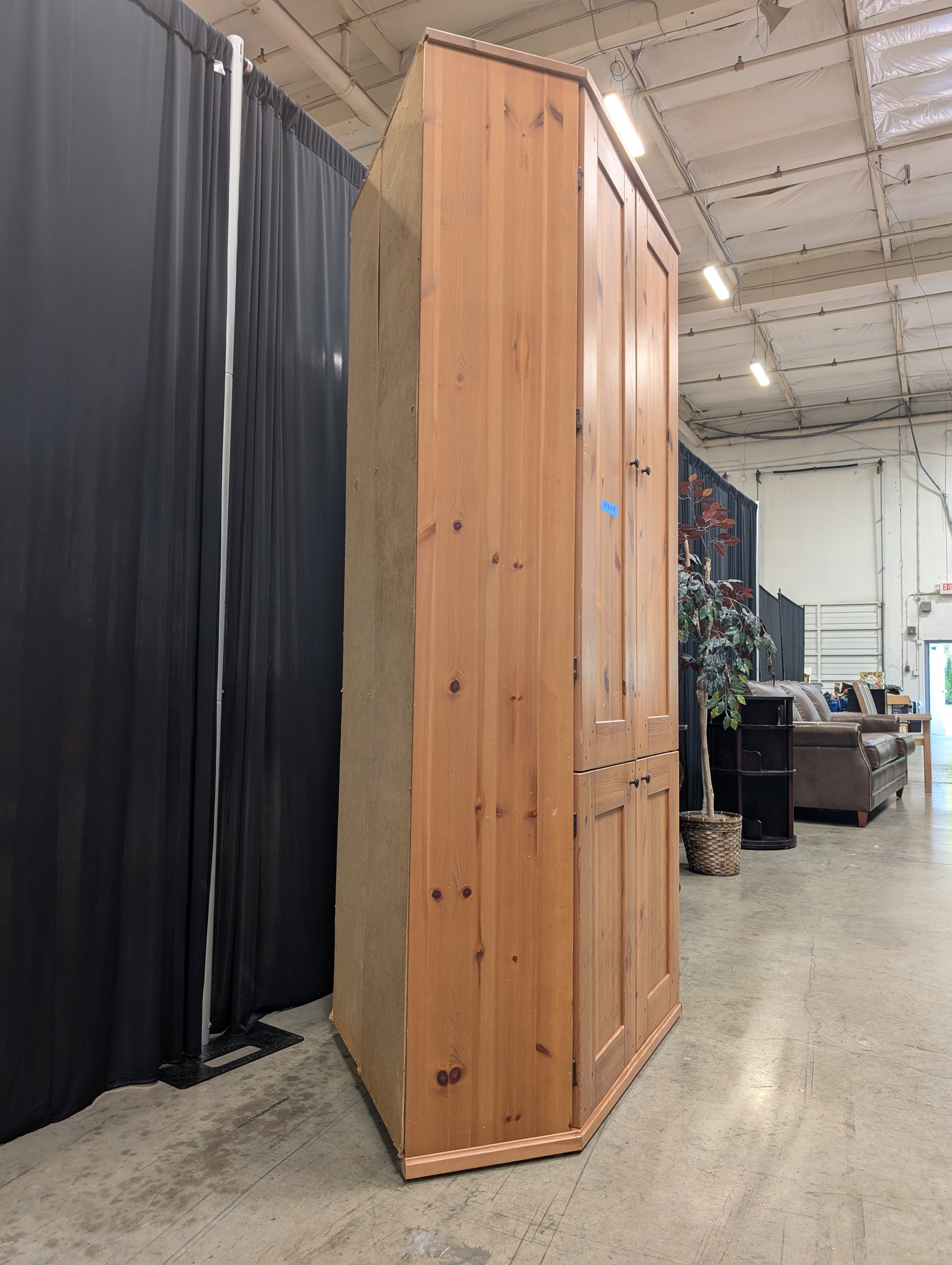 Rustic Pine Corner Armoire with Paneled Doors