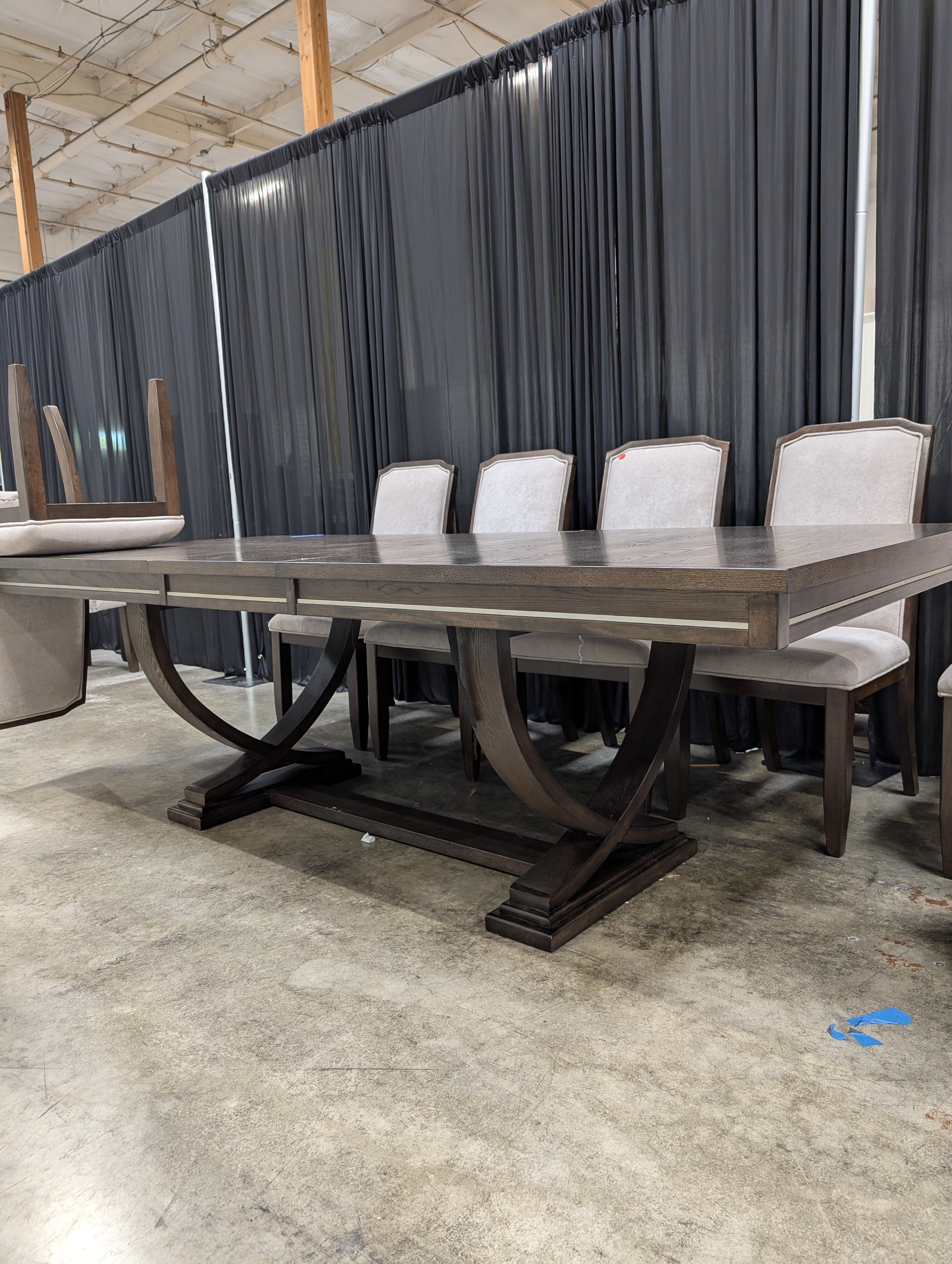 Ashley Zimbroni 10 Piece Dining Set, 96 Inch Extension Trestle Table with 7 Fretwork Side Chairs and 2 Nailhead Host Chairs