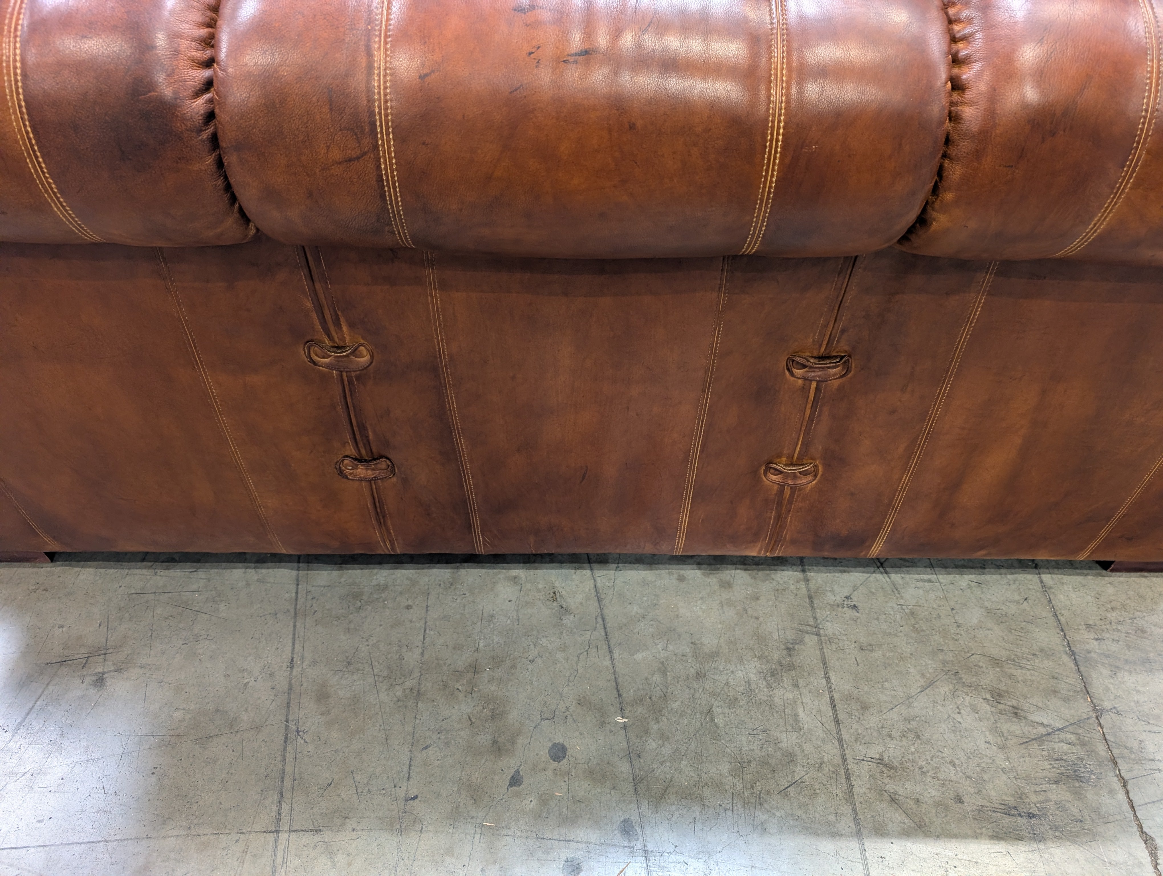 Classic Brown Leather Three-Seater Sofa with Rolled Arms