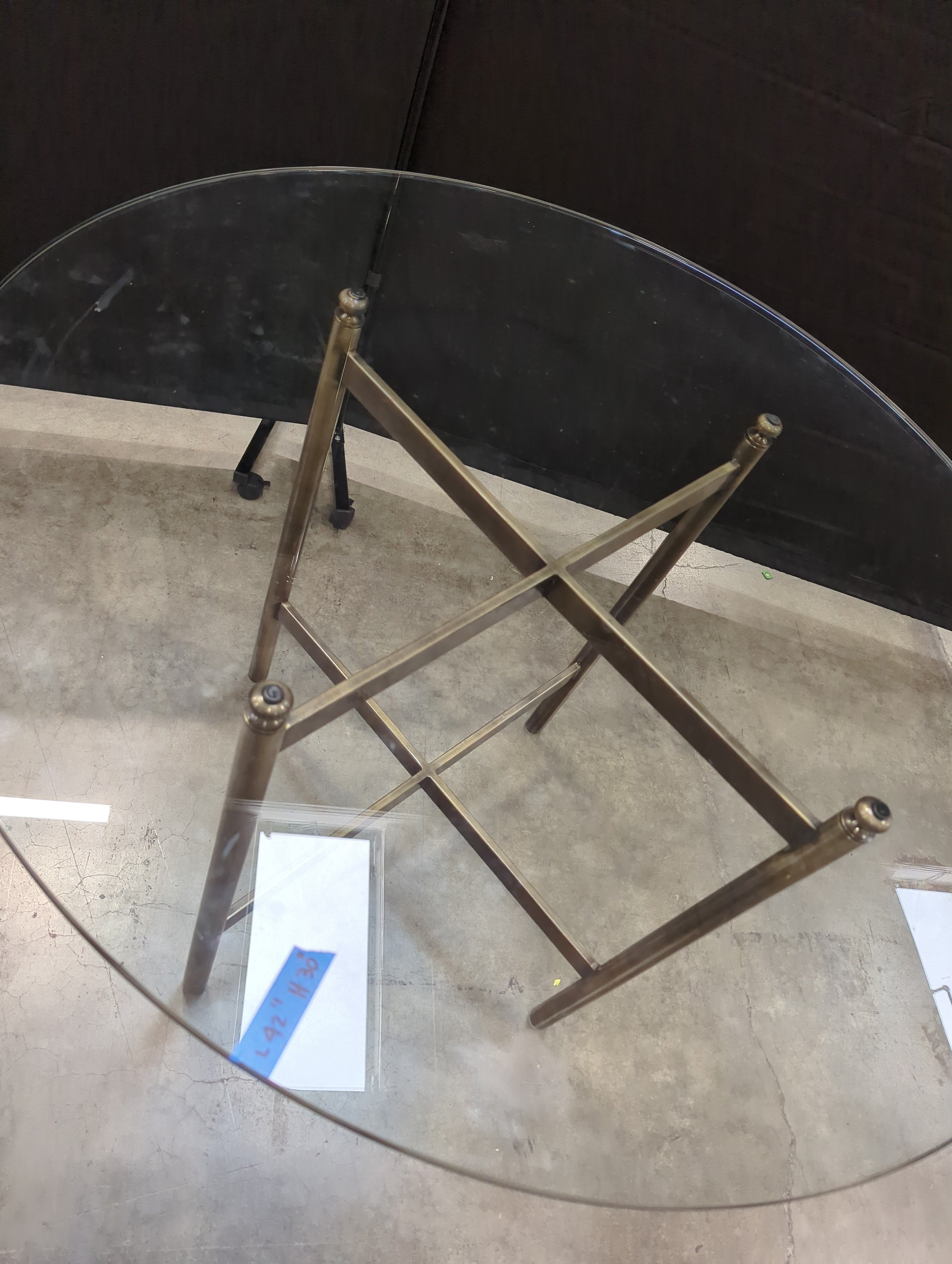 Circular Glass Top Dining Table with Brass-Tone Metal Base