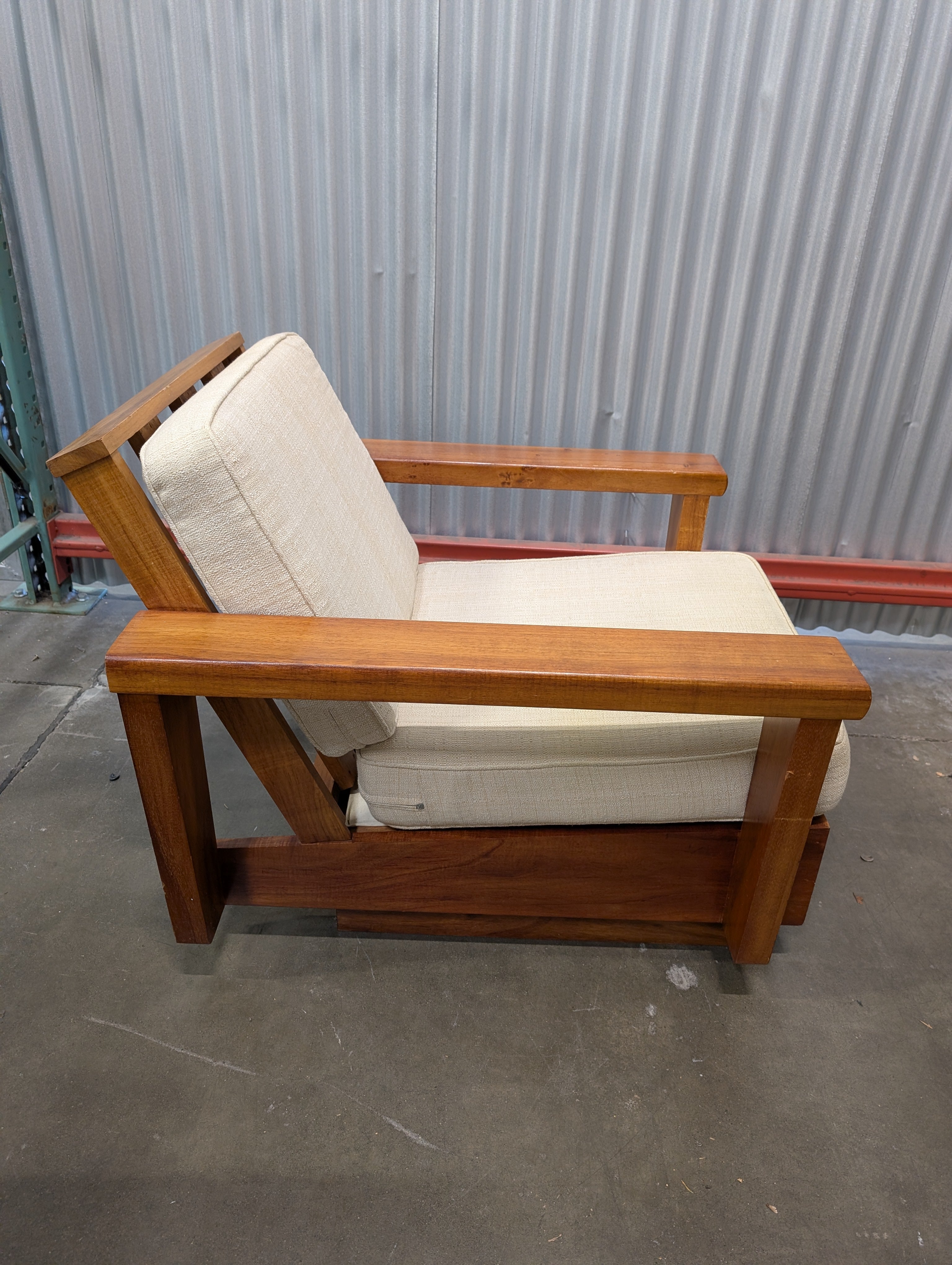 Mid-Century Modern Hardwood Armchair with Carved Leaf Design