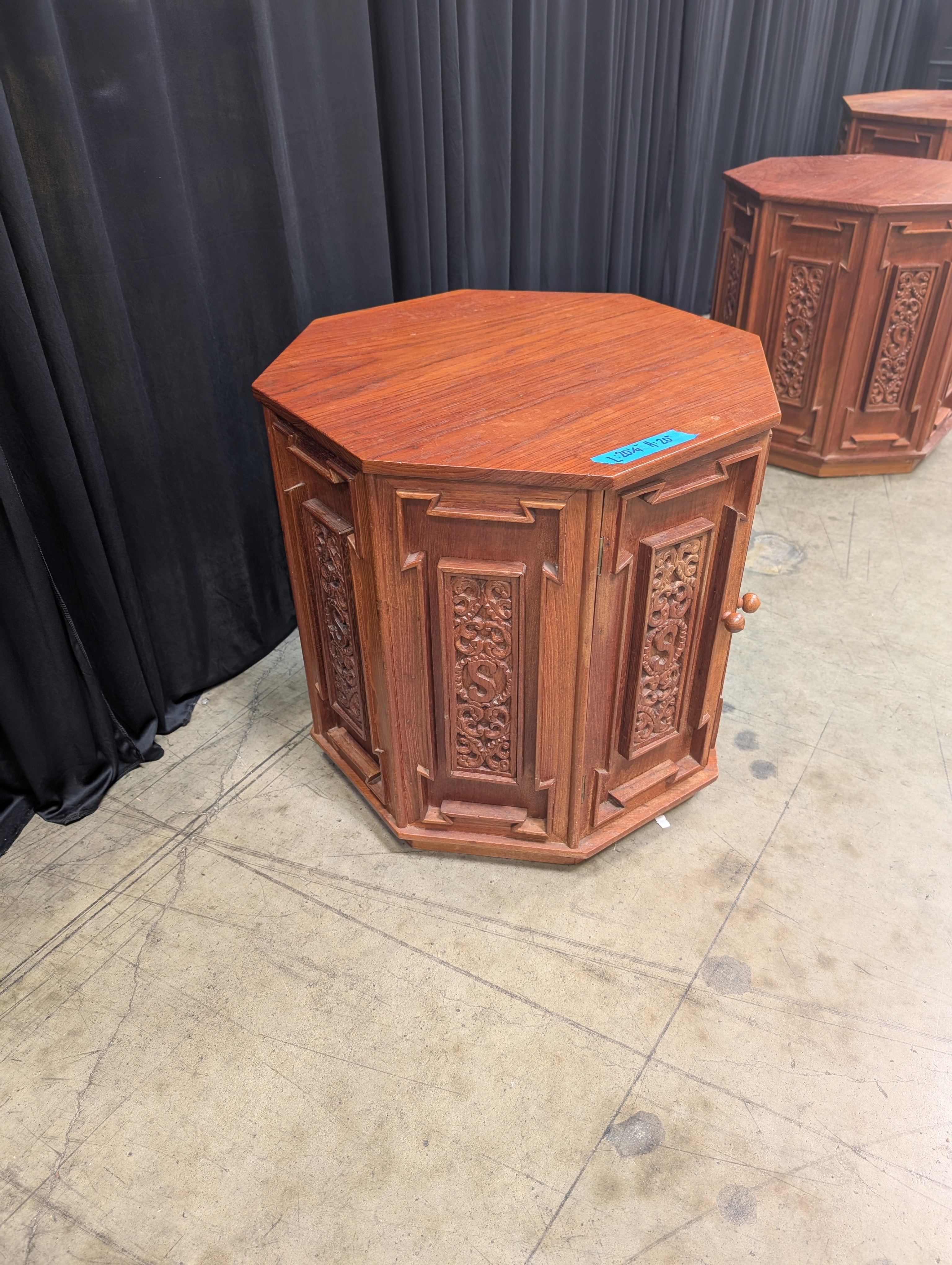 Octagonal Spanish Revival End Table with Carved Panels