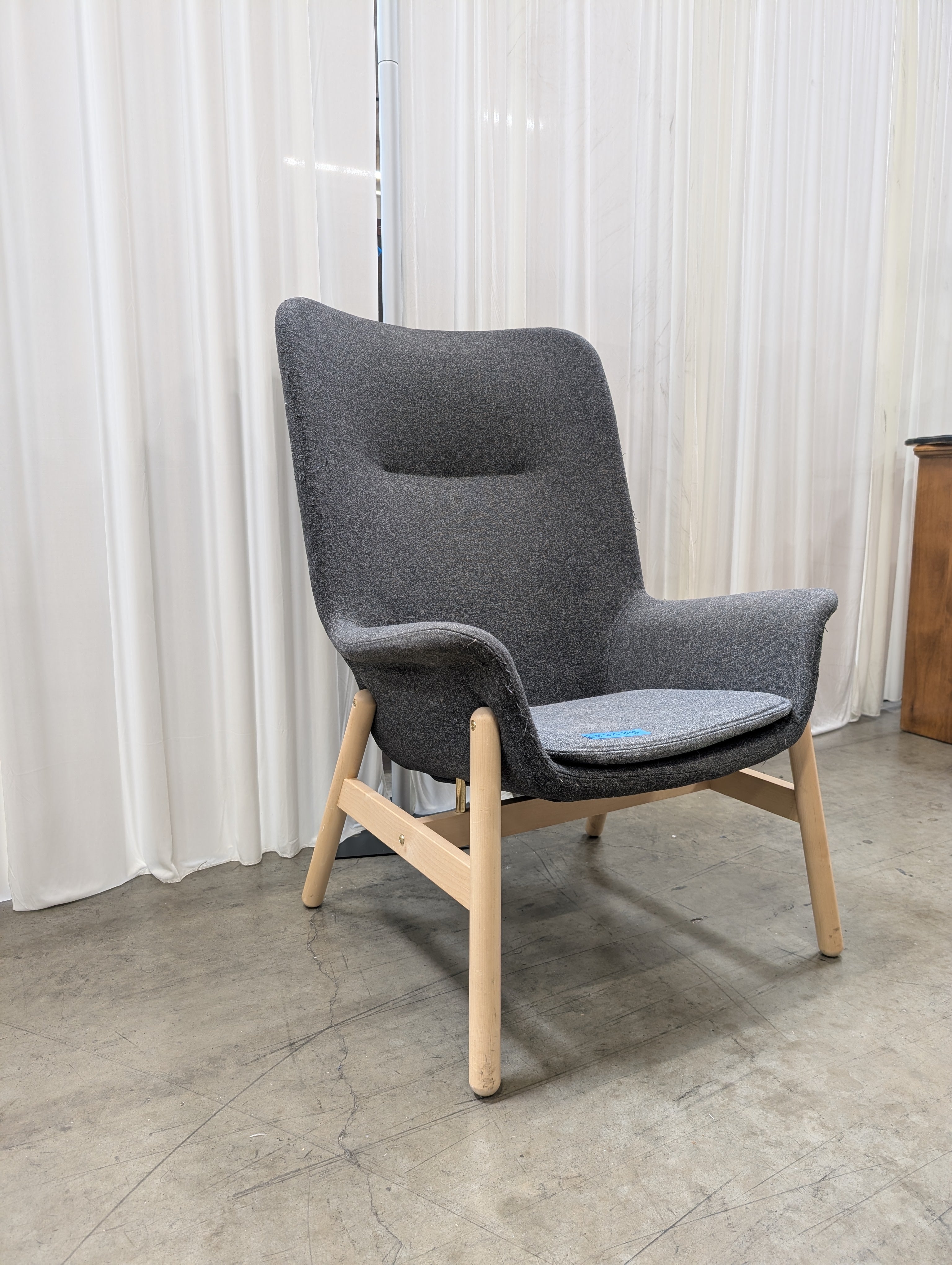 High-Back Charcoal Fabric Accent Chair with Wood Legs
