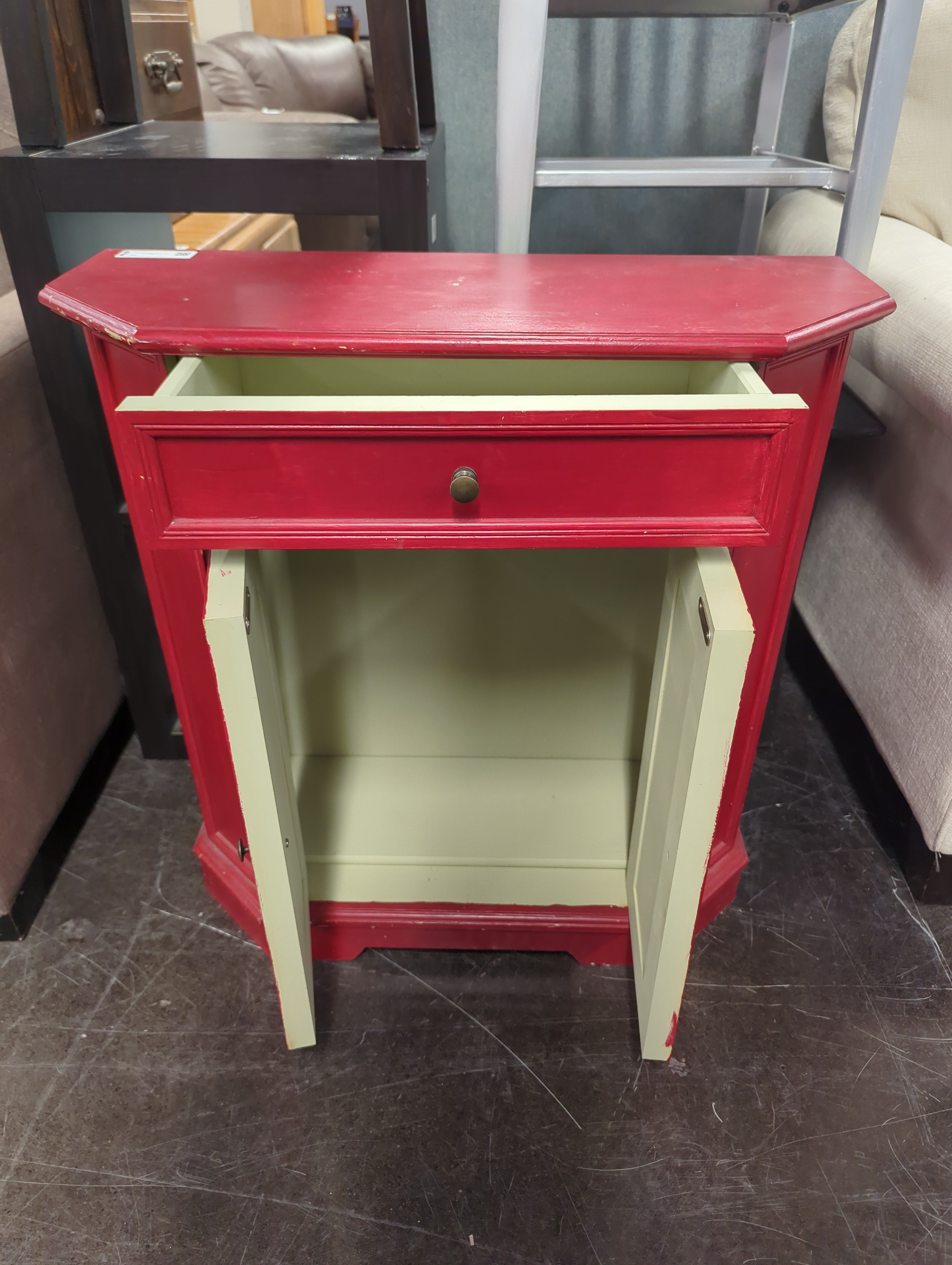 Small Red Accent Cabinet, with Drawer