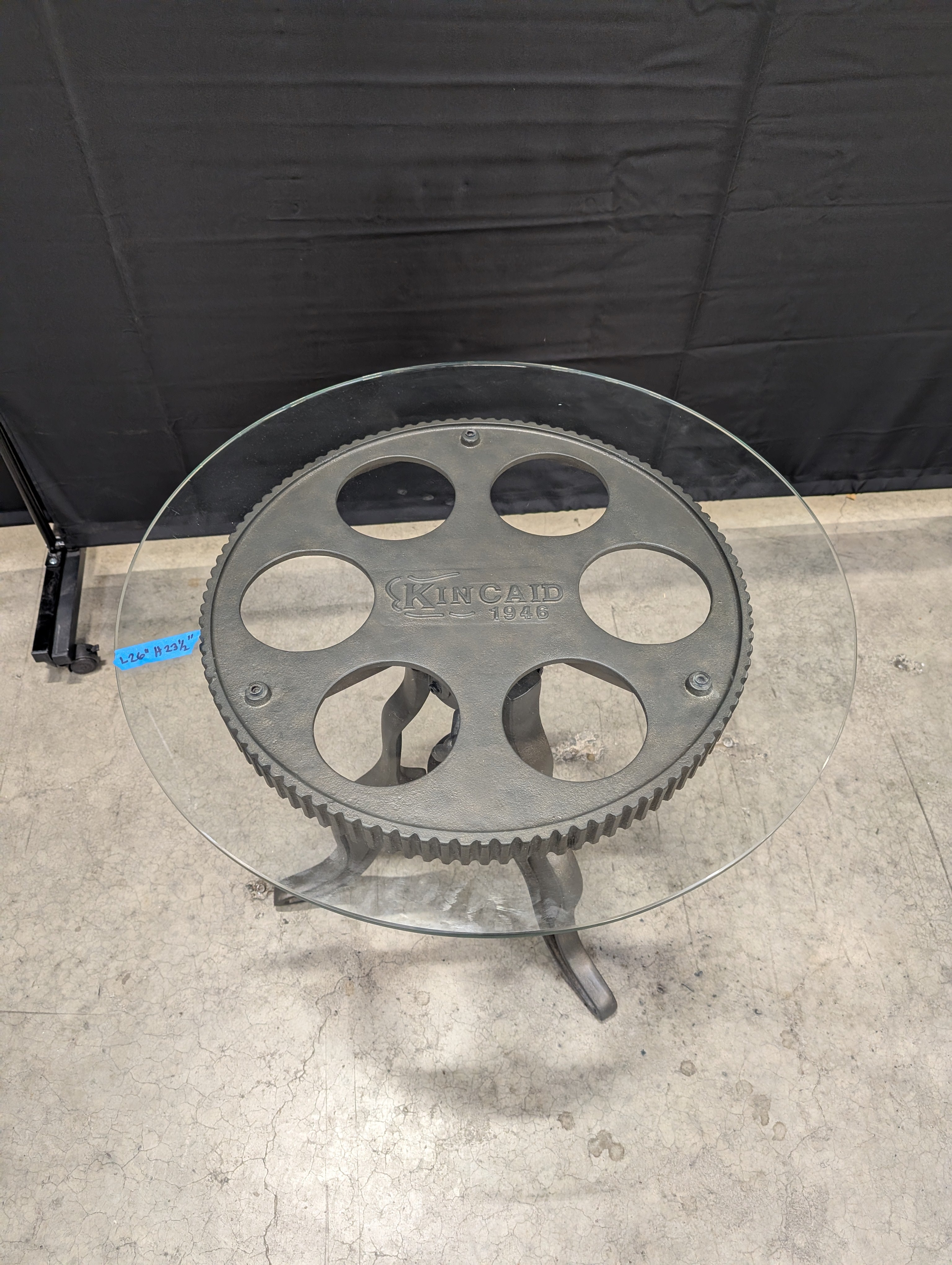 Kincaid 1946 Industrial Crank Adjustable Glass Top Table