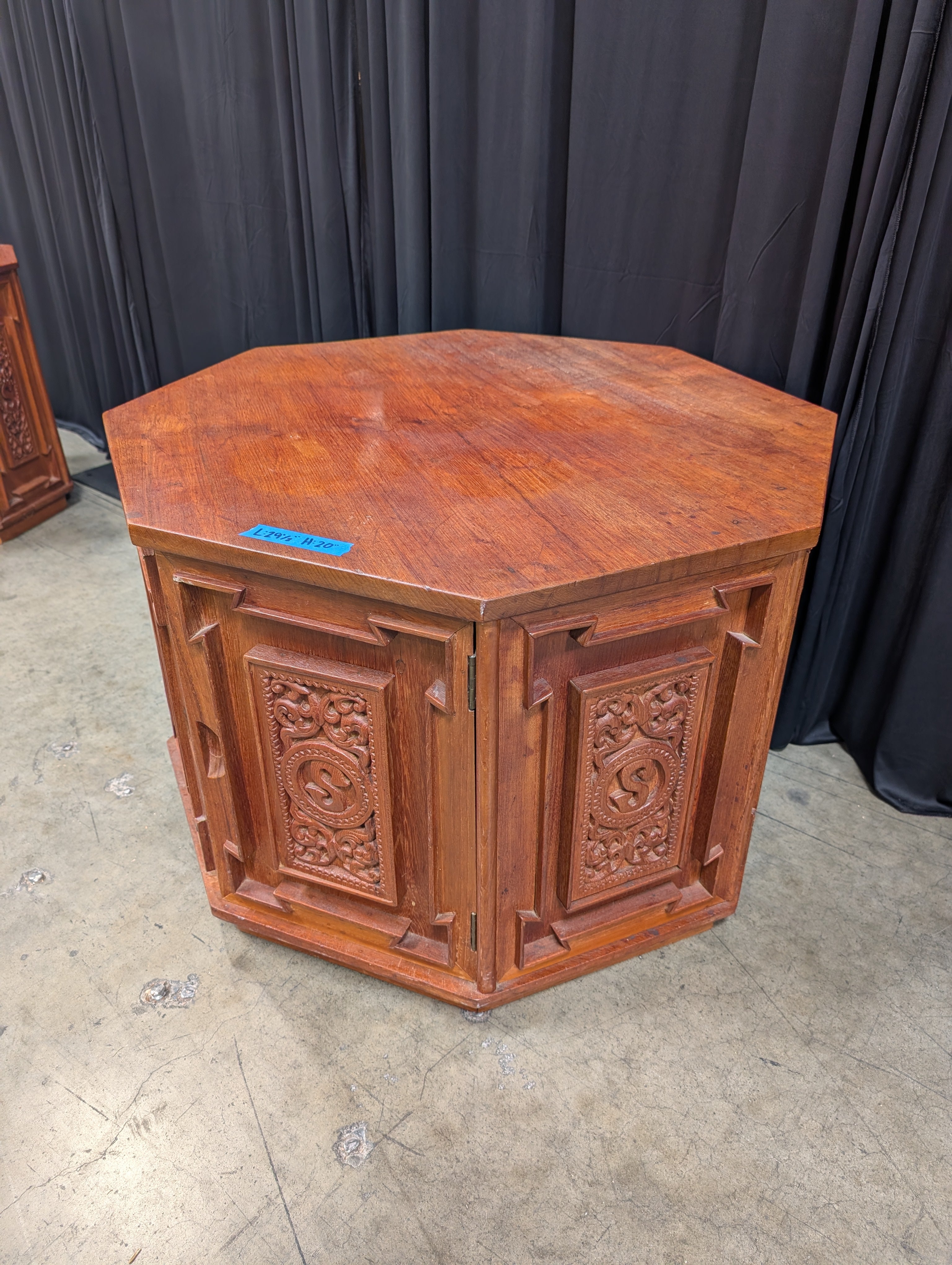 Carved Octagonal End Table in Dark Wood