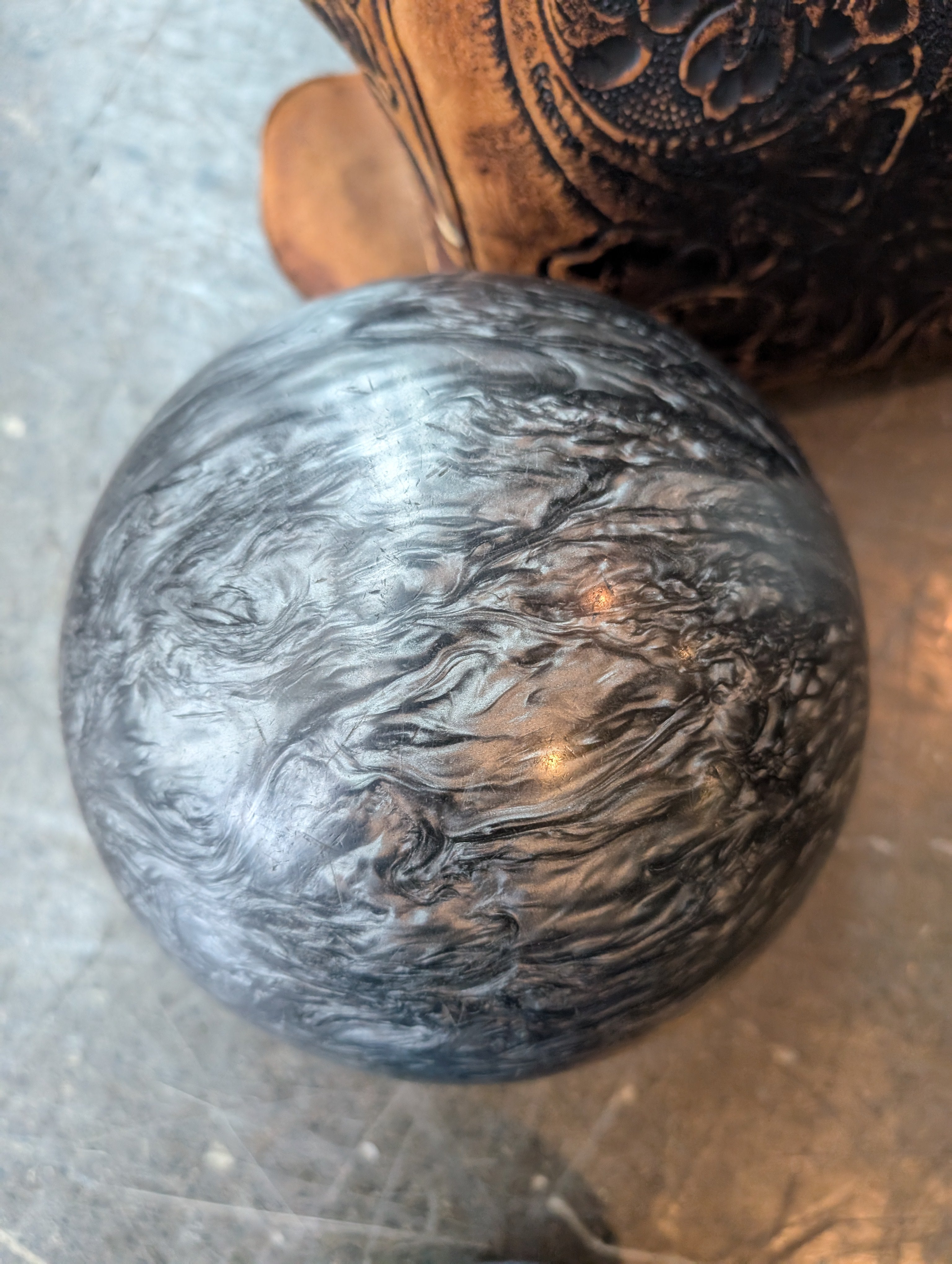 Ebonite Bowling Ball with Textured Brown Carry Bag