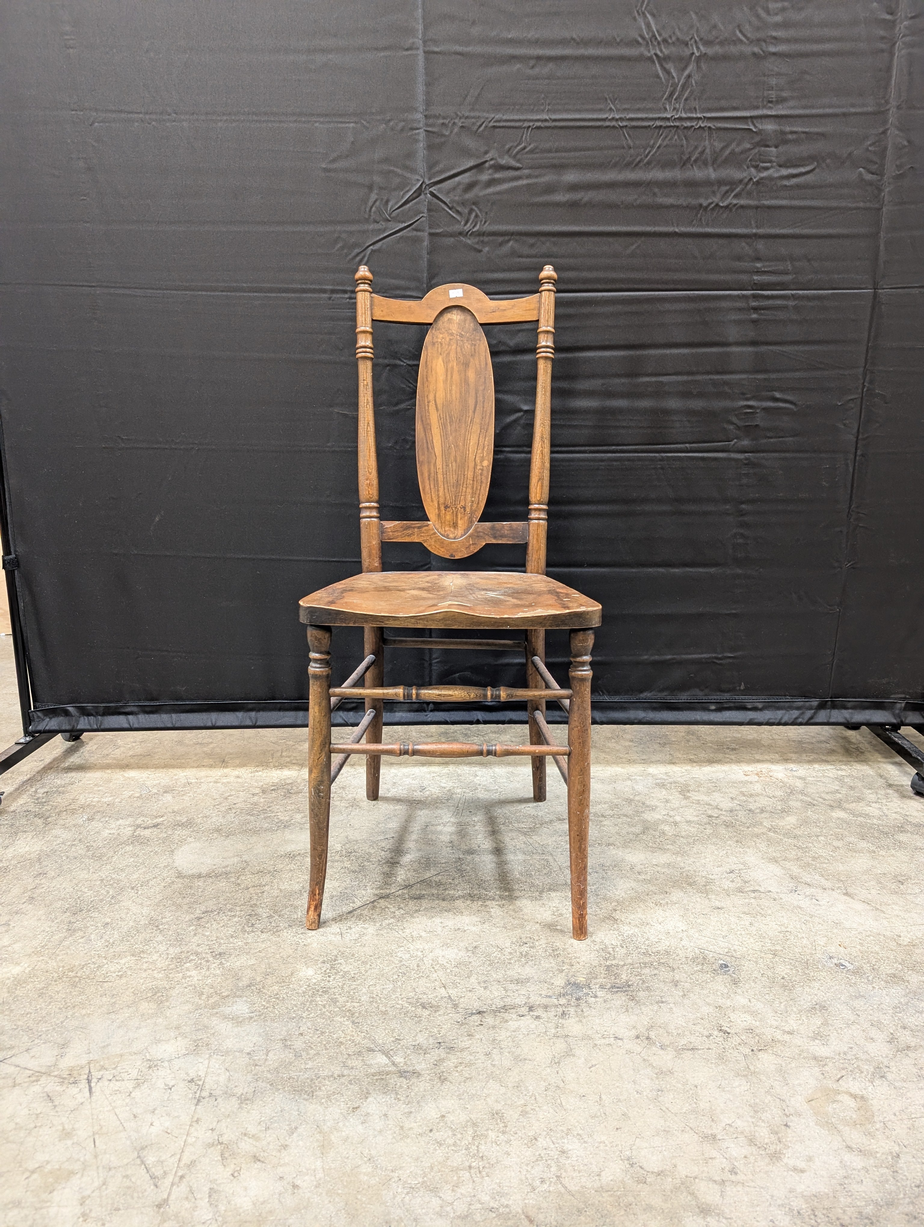 Vintage Dark Wood Oval Back Spindle Chair