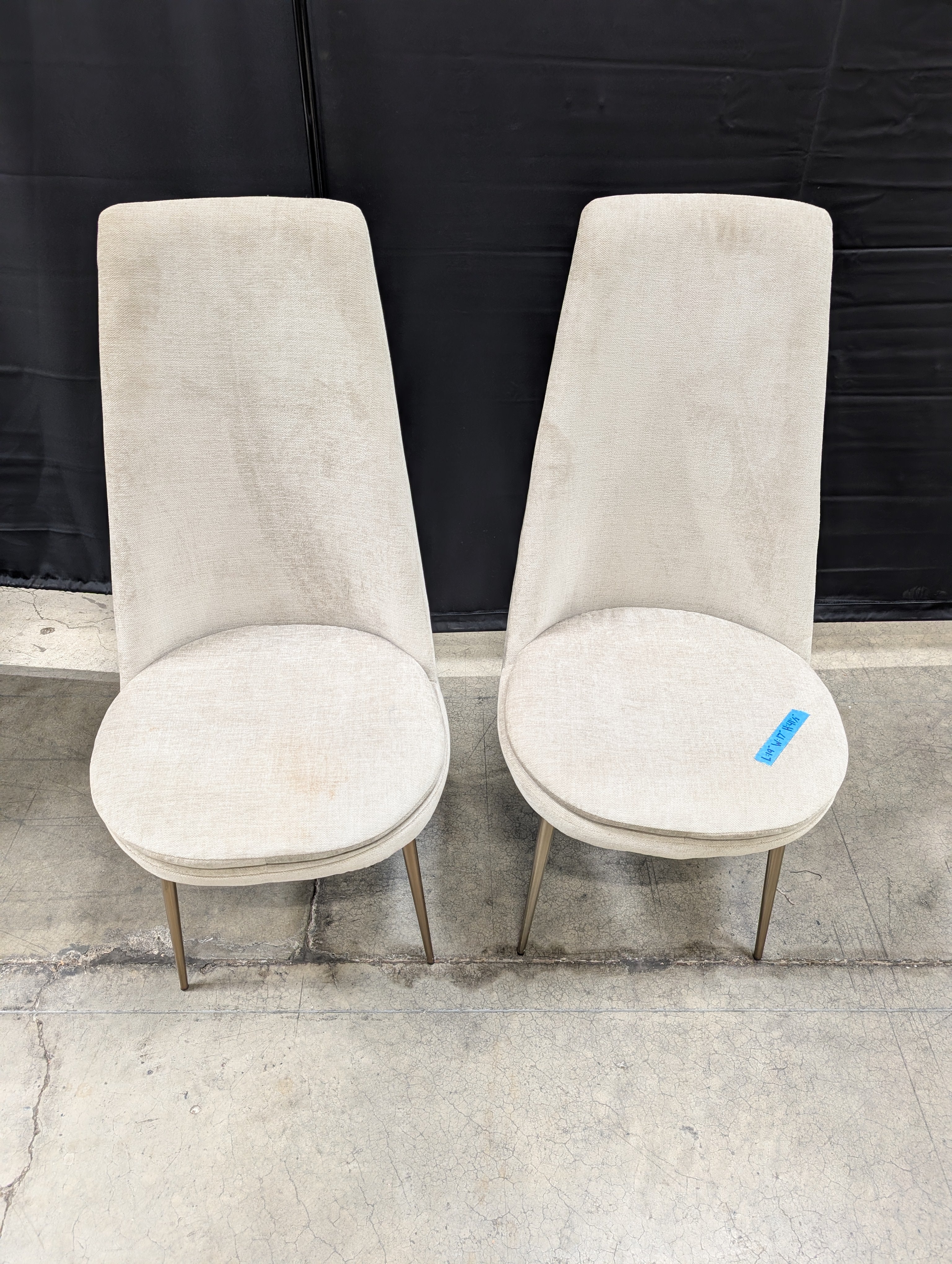 Pair of West Elm High-Back Beige Upholstered Dining Chair in Textured Fabric