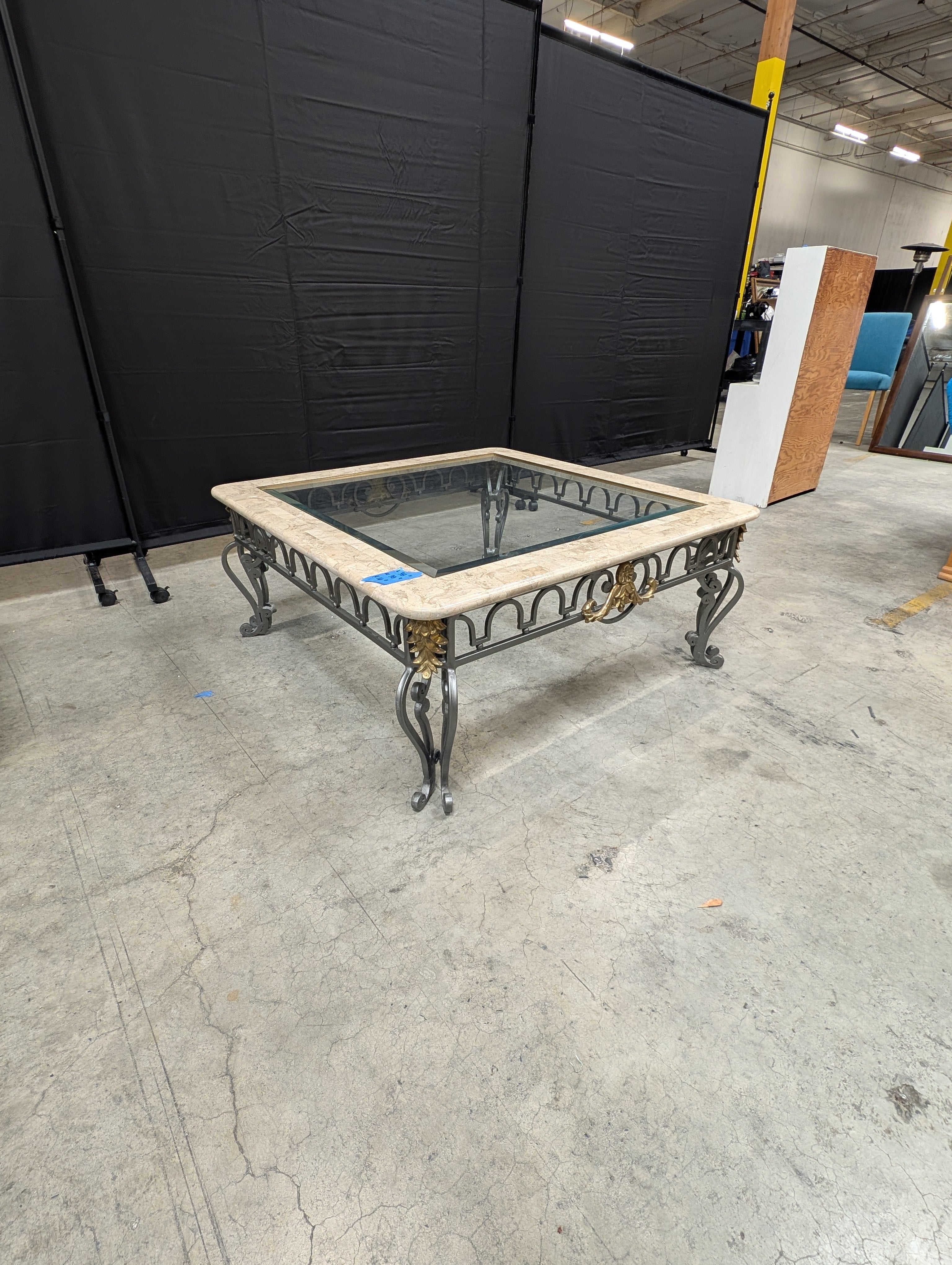 Decorative Stone Top and Metal Base Accent Tables