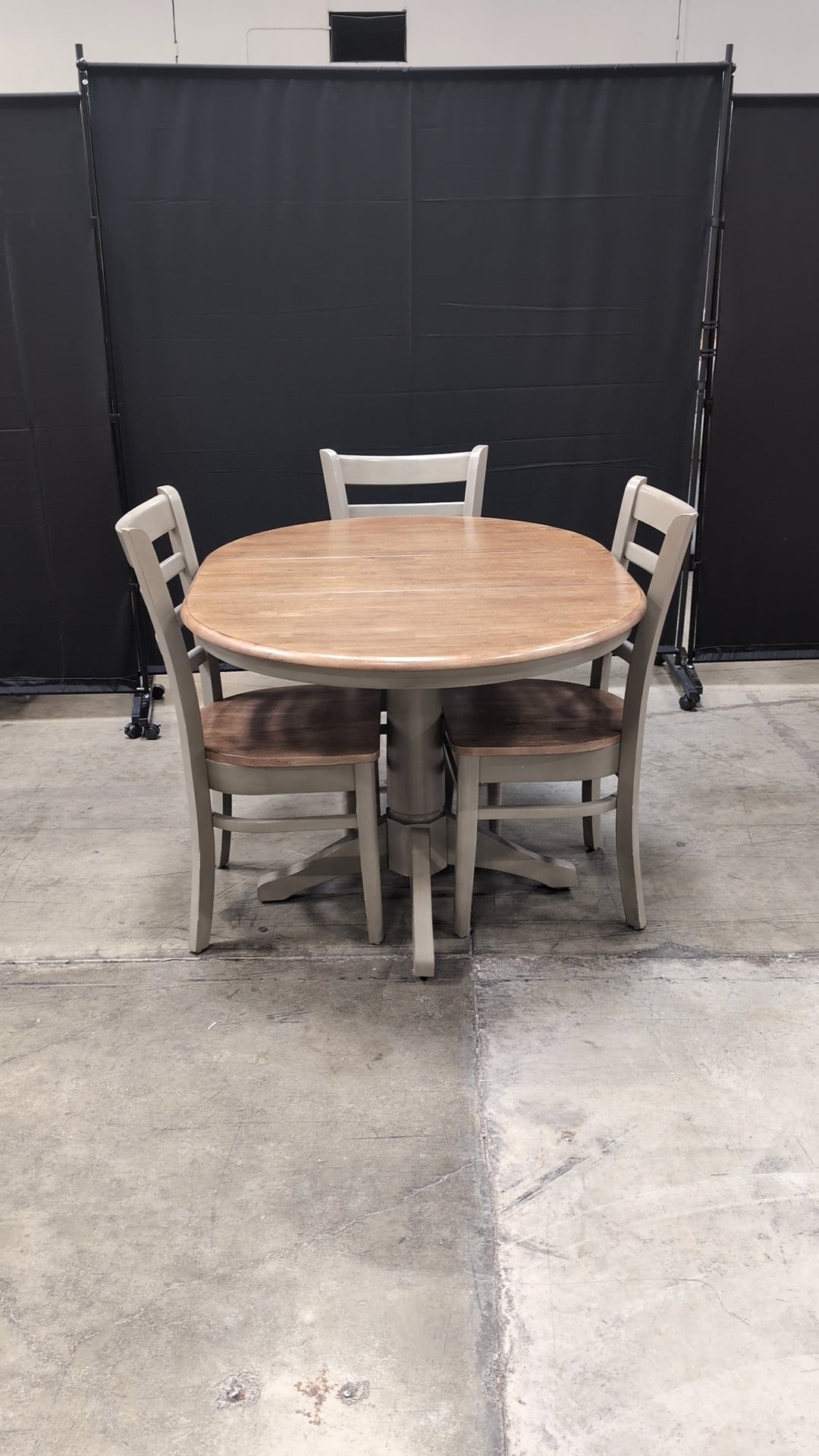Space-Saving Drop-Leaf Dining Table with Three Two-Tone Ladder-Back Chairs