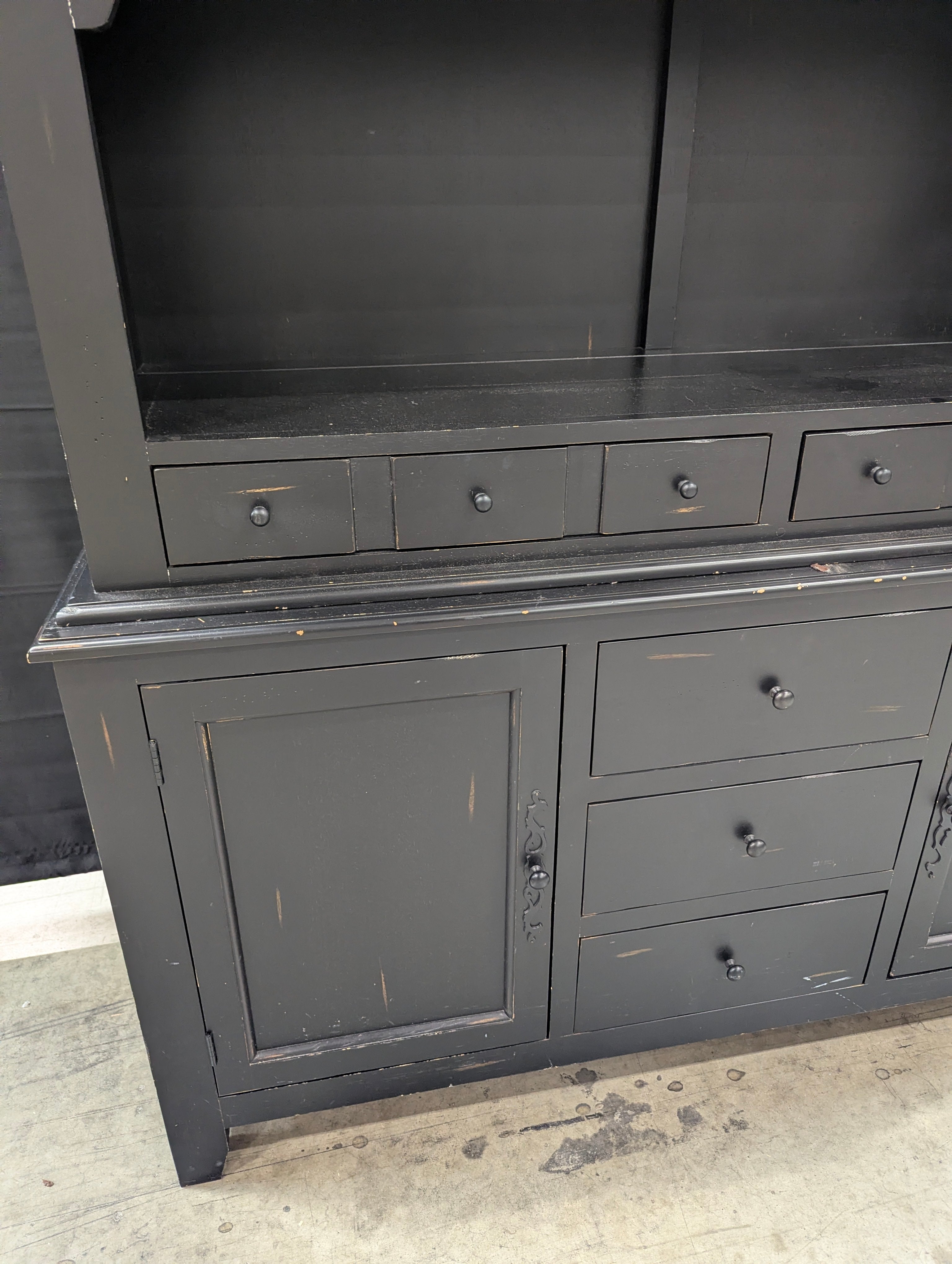Large Black Farmhouse Display Hutch Cabinet