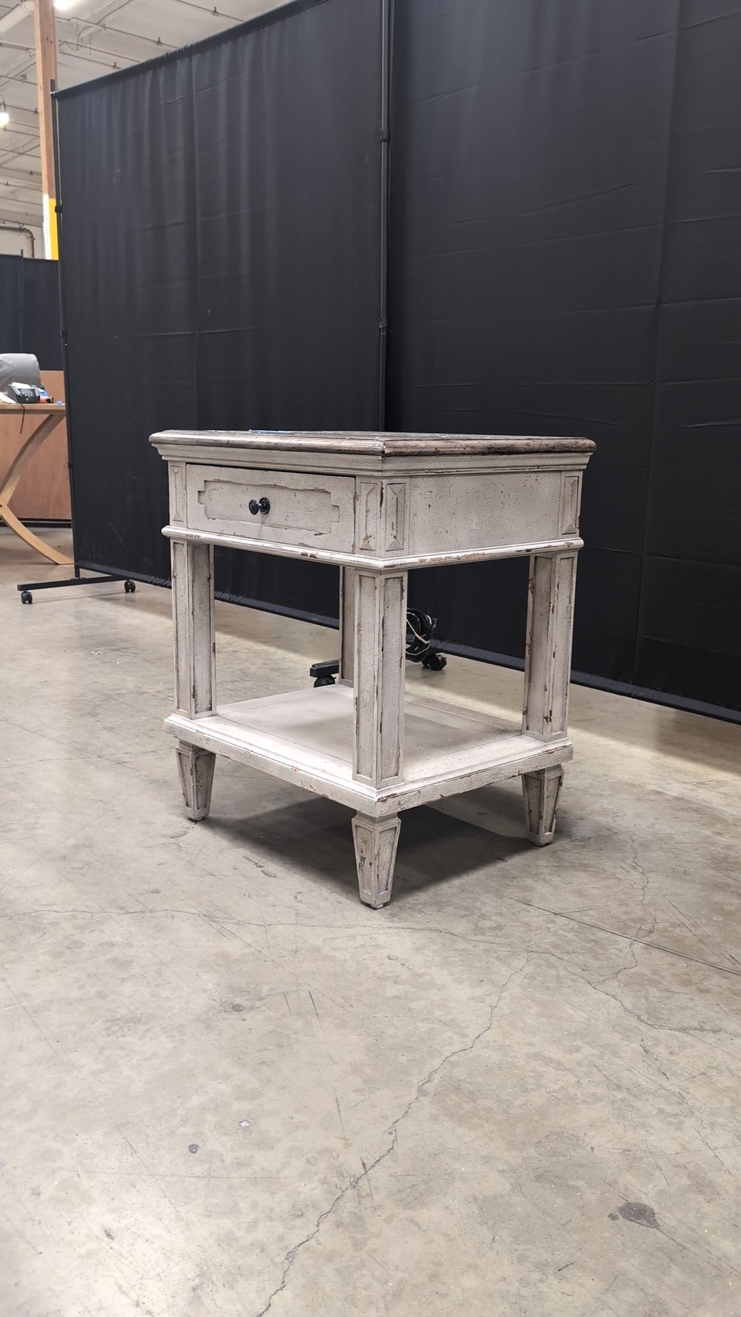 Distressed Wood Bassett Nightstand with Power supply