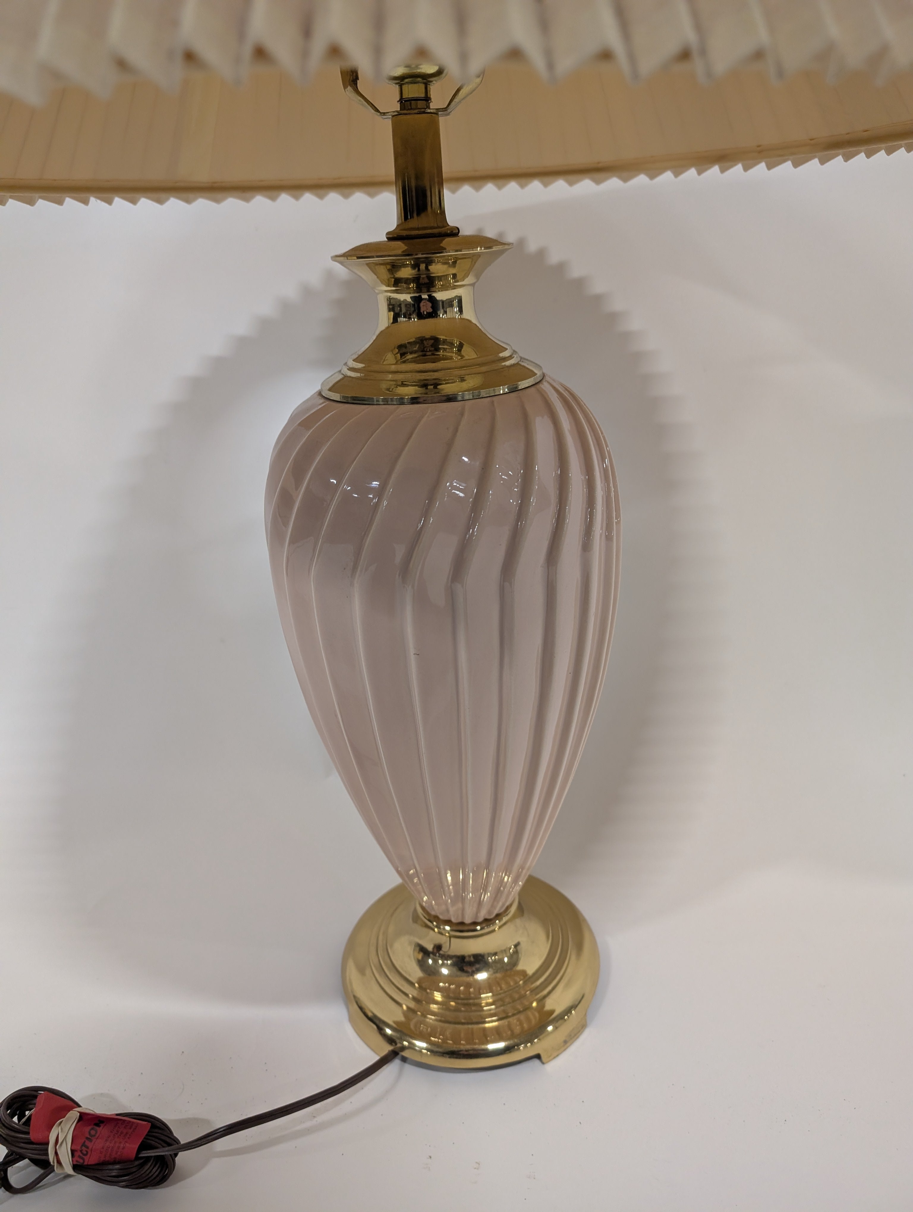 Vintage Style Pleated Shade Table Lamp with Pink Ceramic Glass Base
