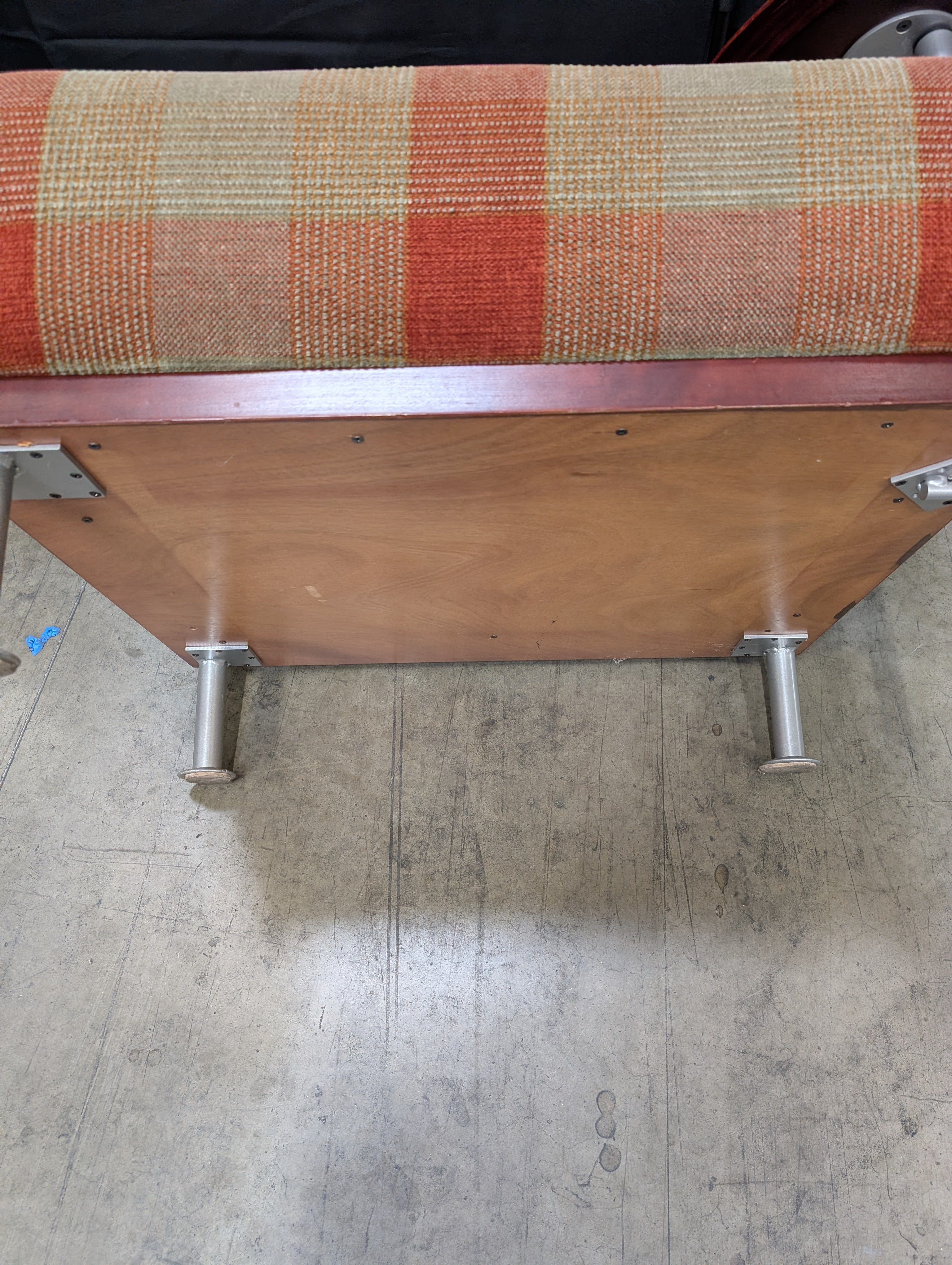 Retro Plaid Upholstered Lounge Chairs with Integrated Side Tables