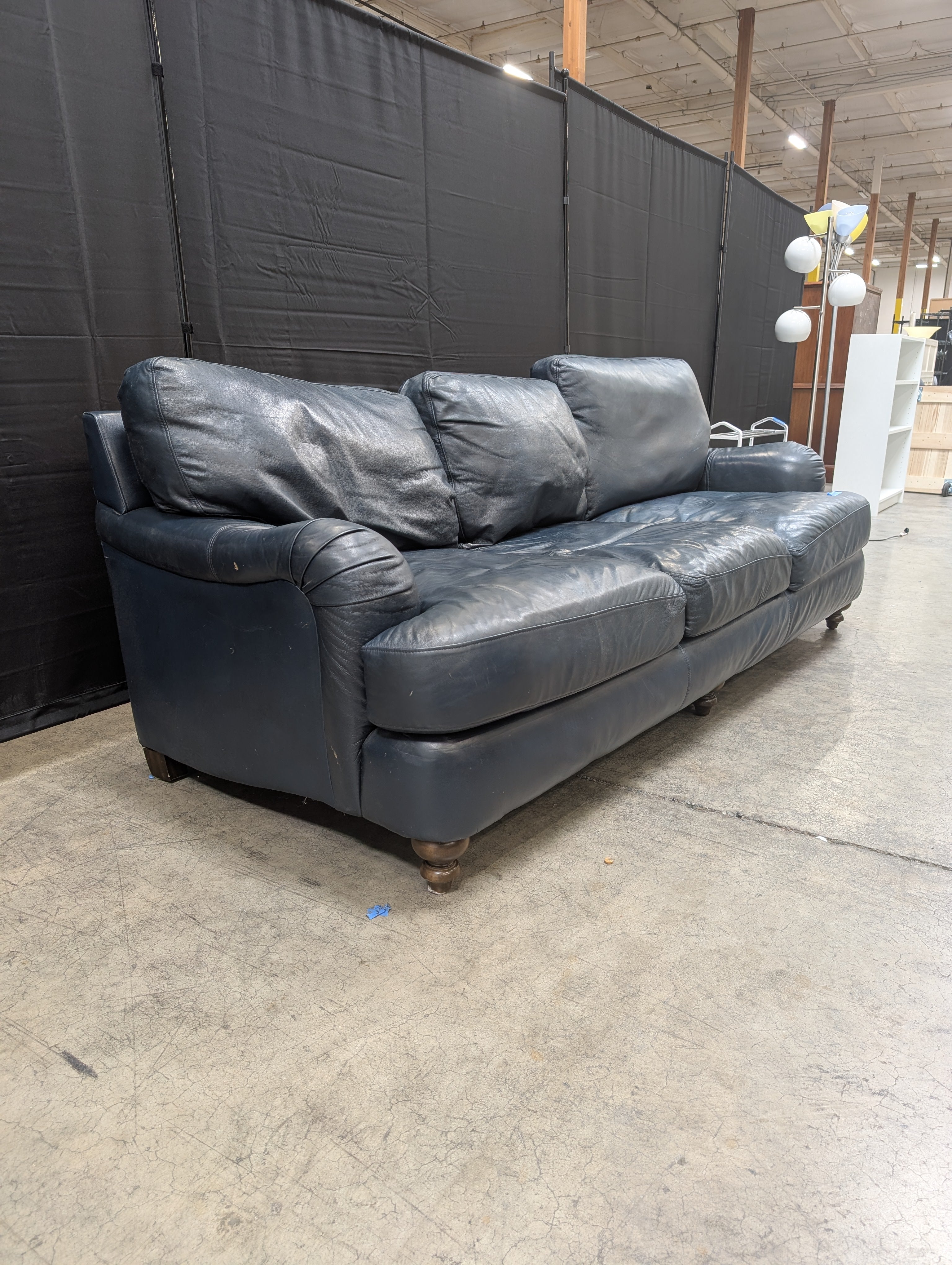 Dark Blue Three-Seat Couch in Leather