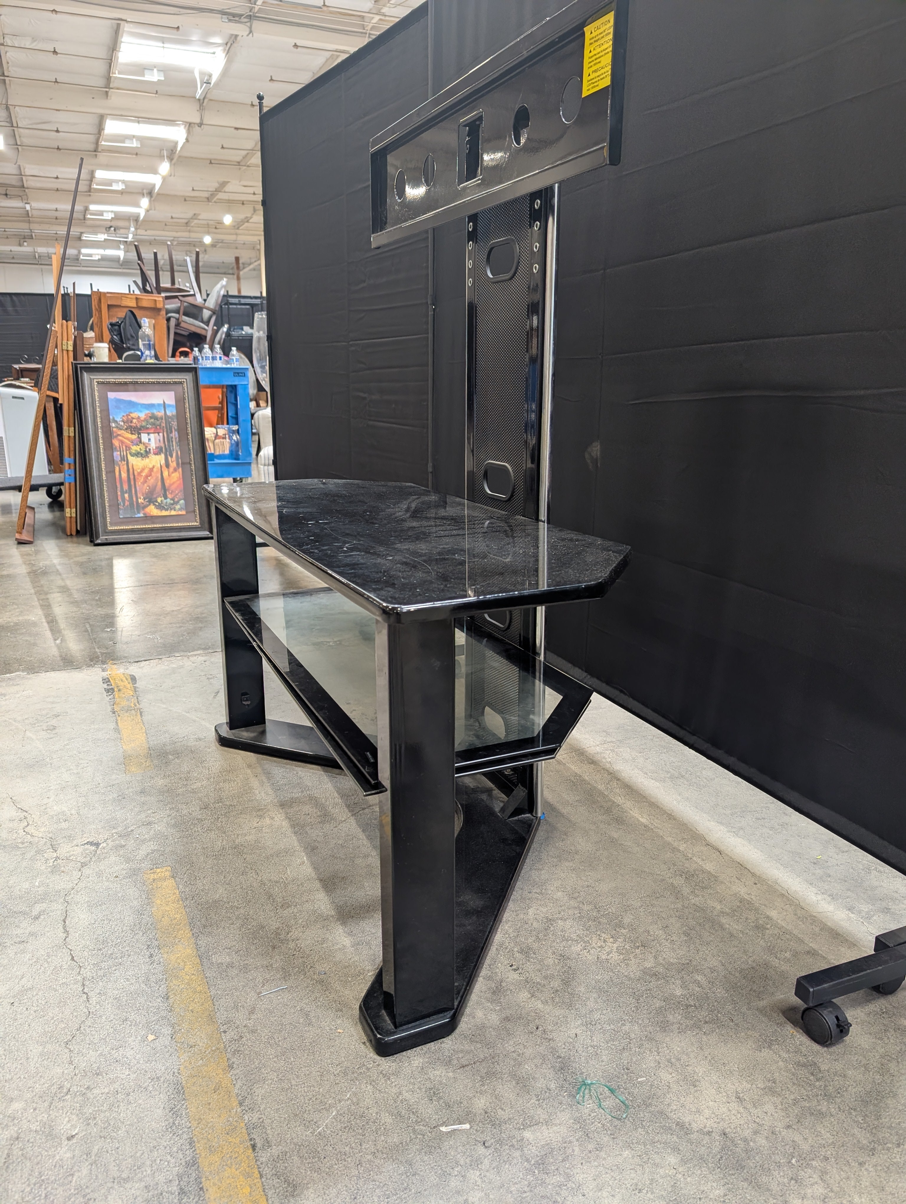 Modern Black Glass Media Console with Shelves