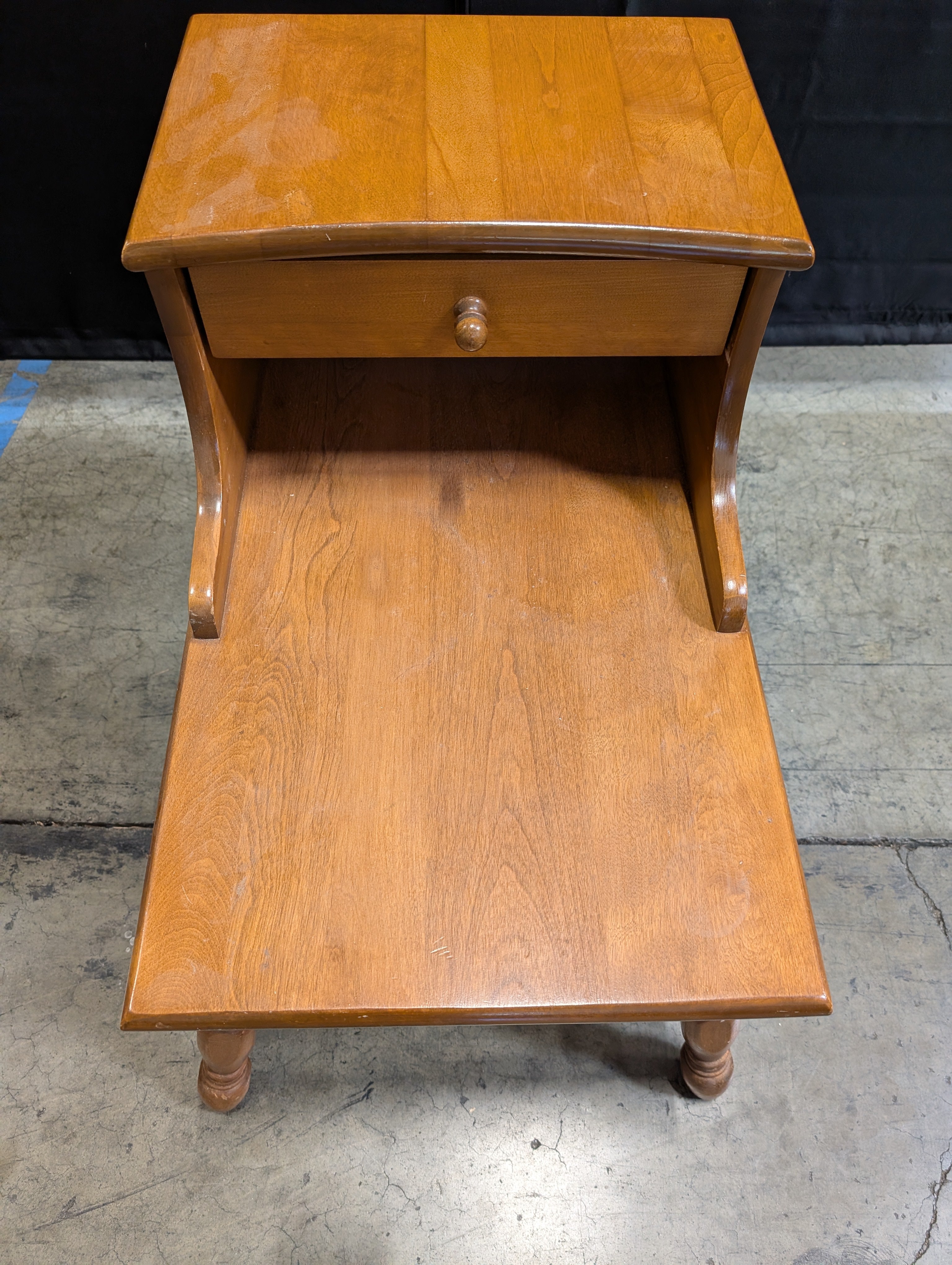 Honey-Toned Wood End Table with Drawer and Shelf