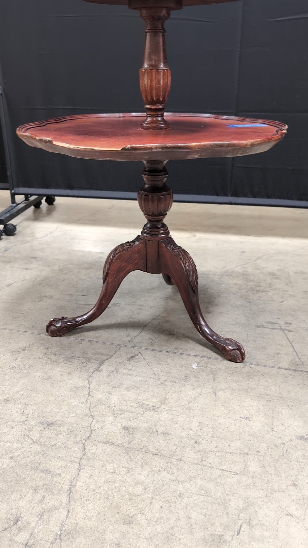 Vintage Two-Tiered Scalloped Wood Accent Table