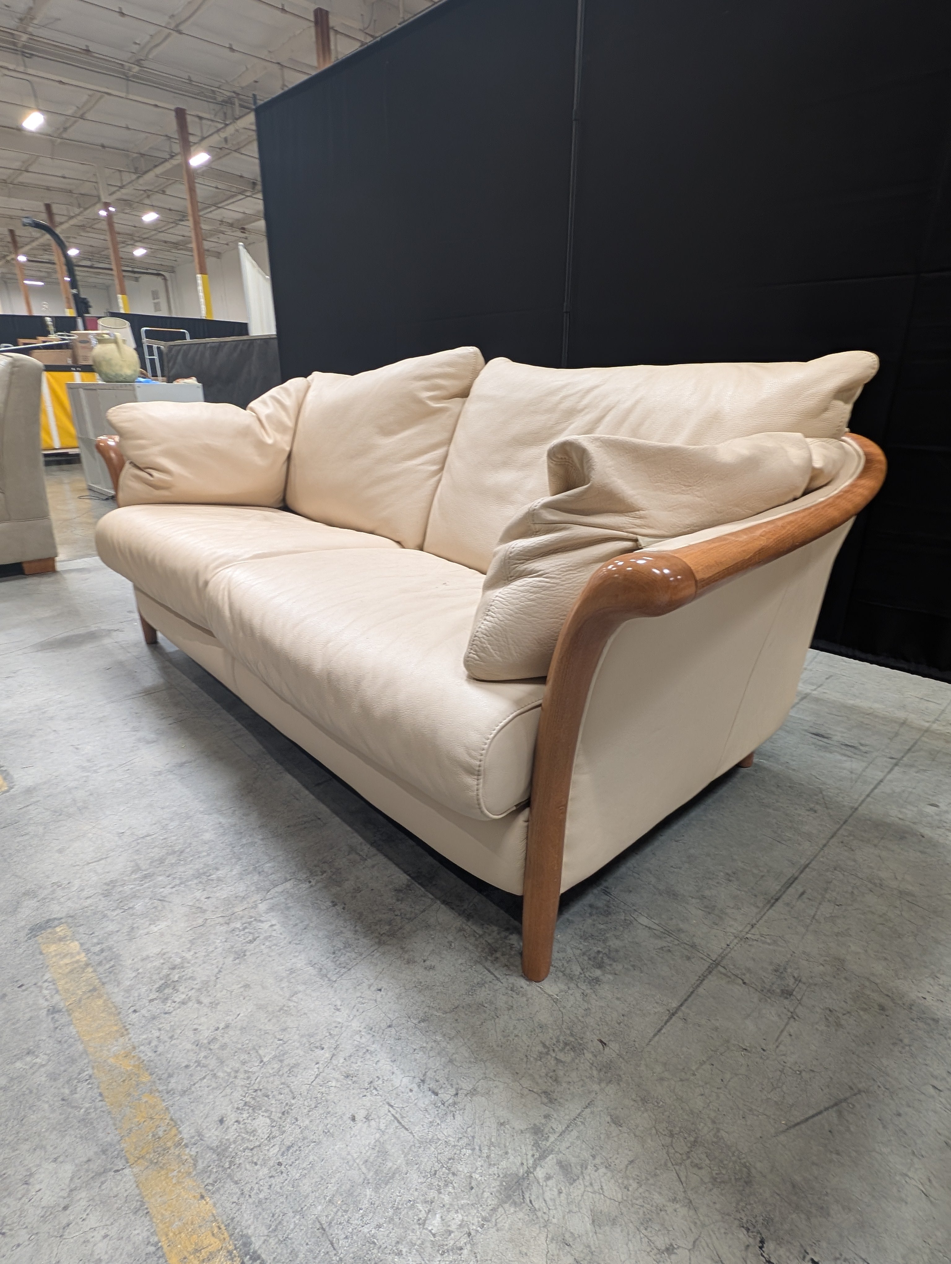 Italian Two-Seater Sofa with Wood Accents