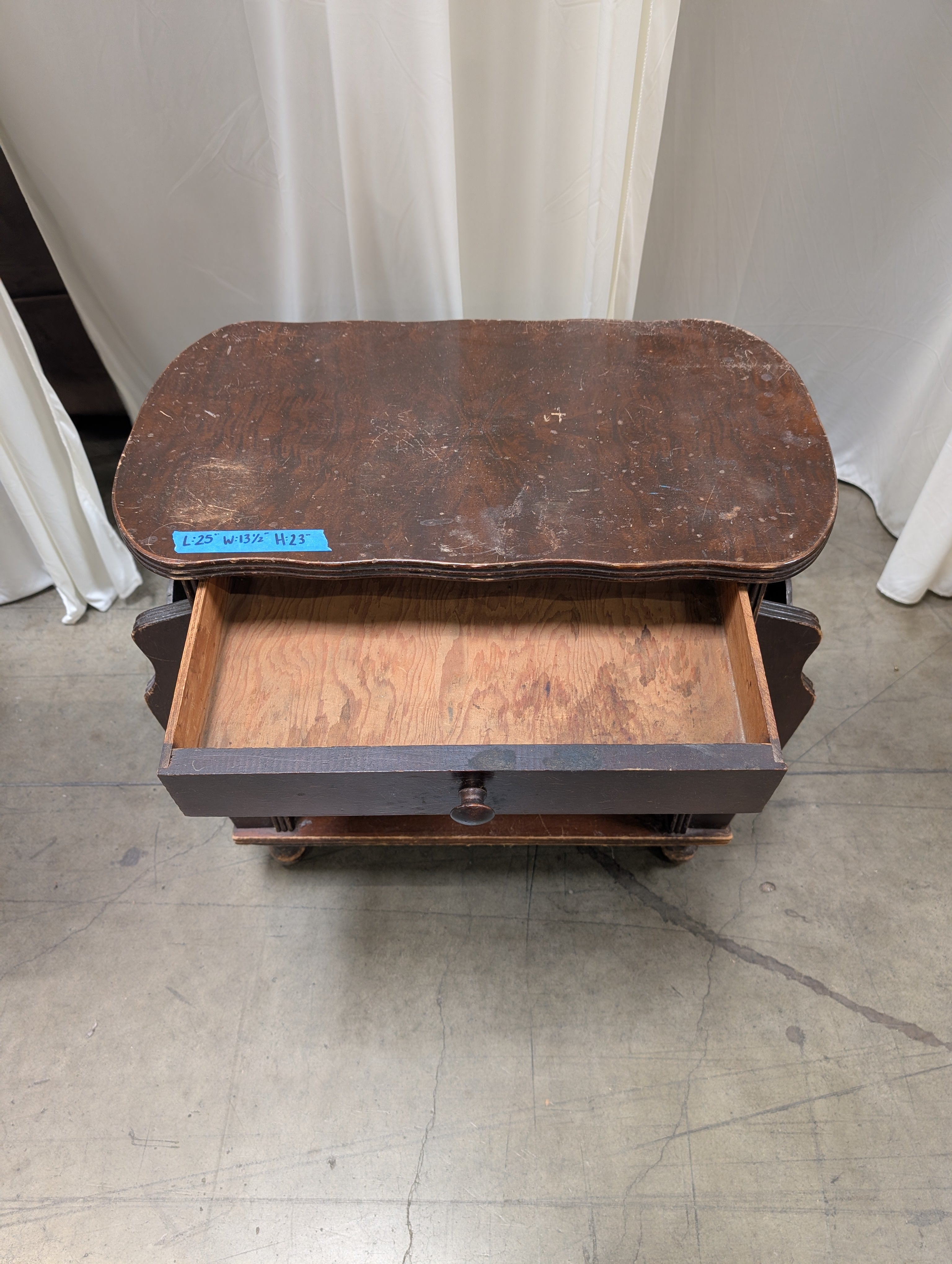 Vintage Dark Wood Nightstand with Shelves