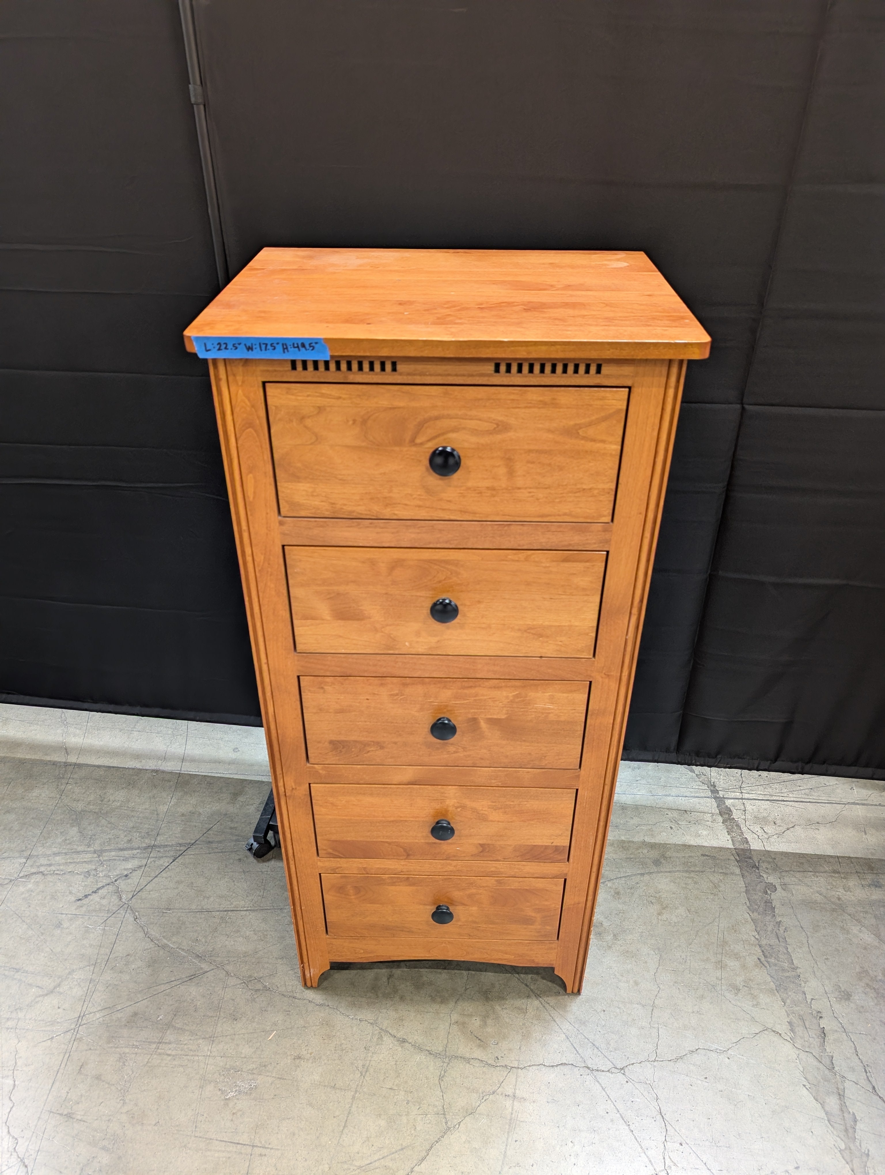 Five-Drawer Wood Dresser with Black Knobs