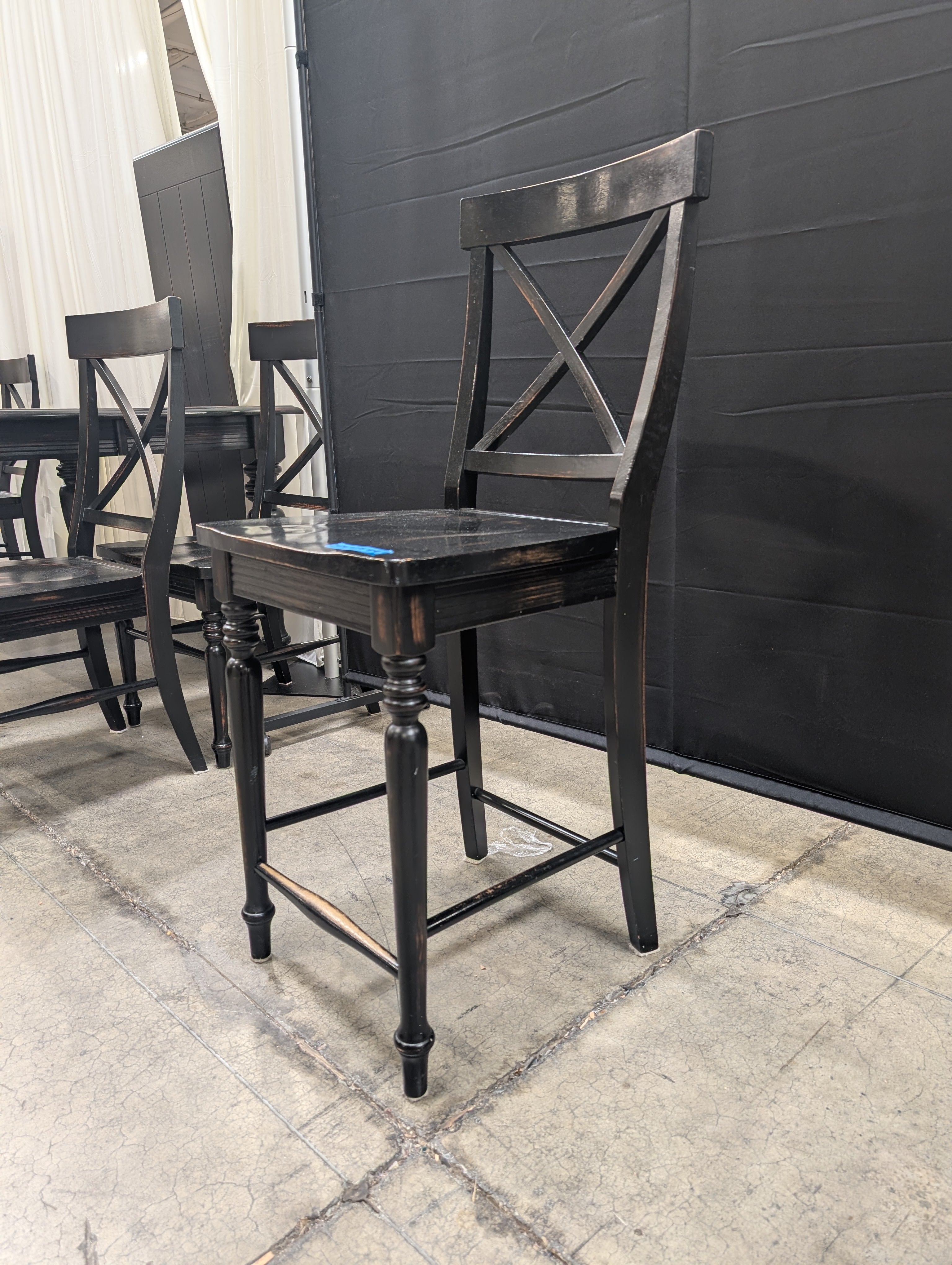 Farmhouse Crossback Wooden Barstool in Black Wood
