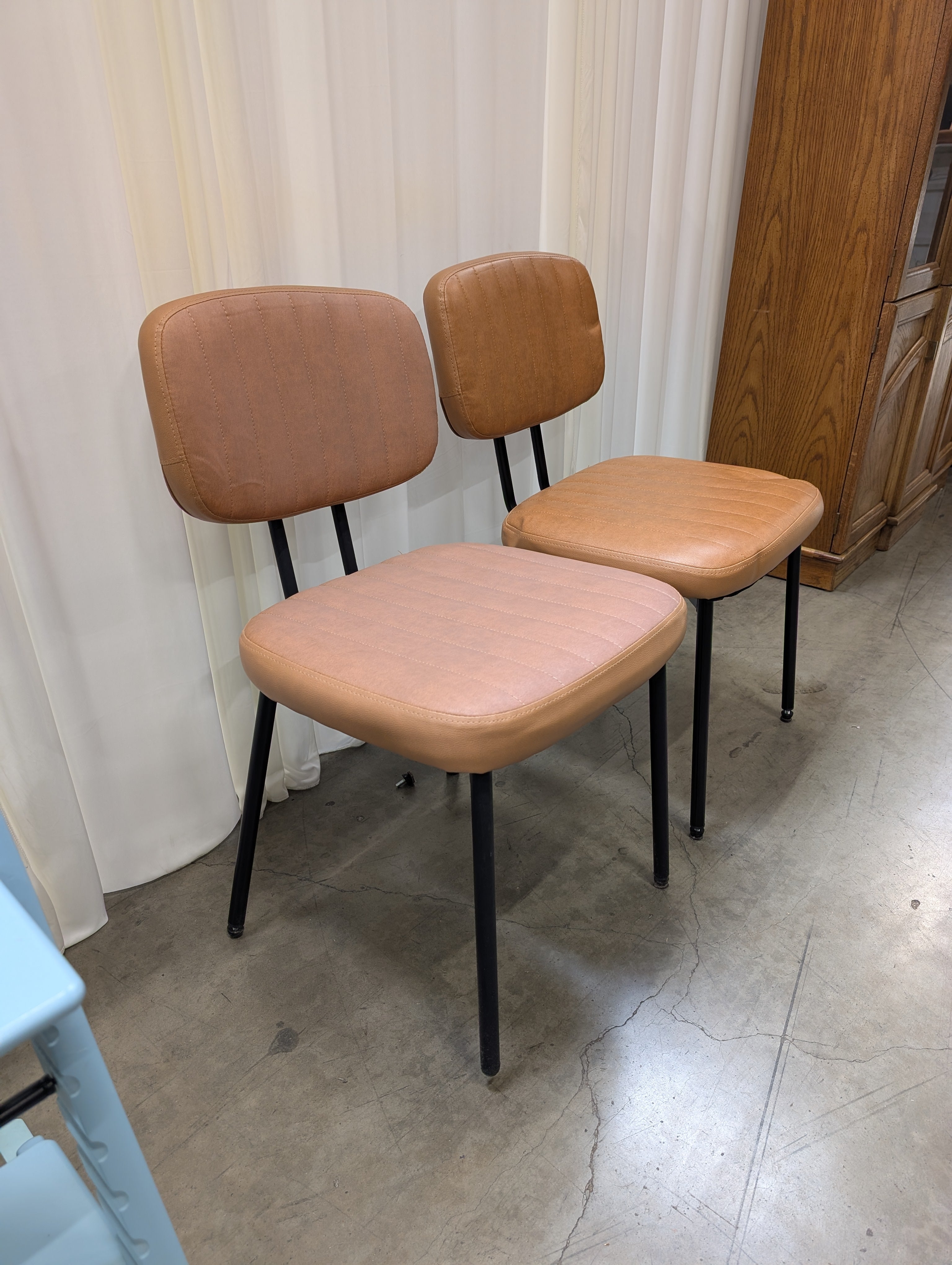 Pair of Modern Brown Upholstered Dining Chair with Metal Frame