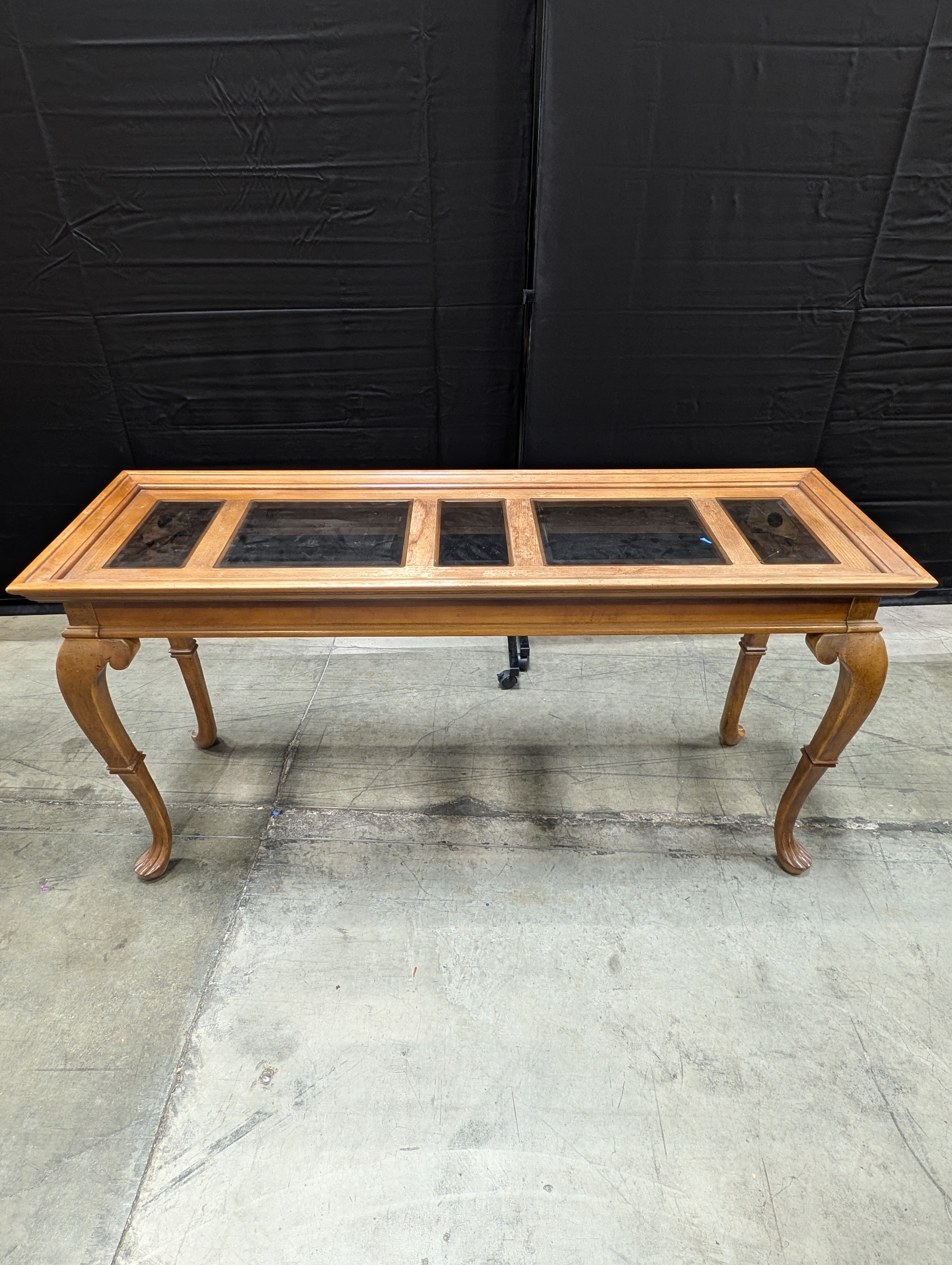 Hardwood Entryway Table with Inset Glass Top