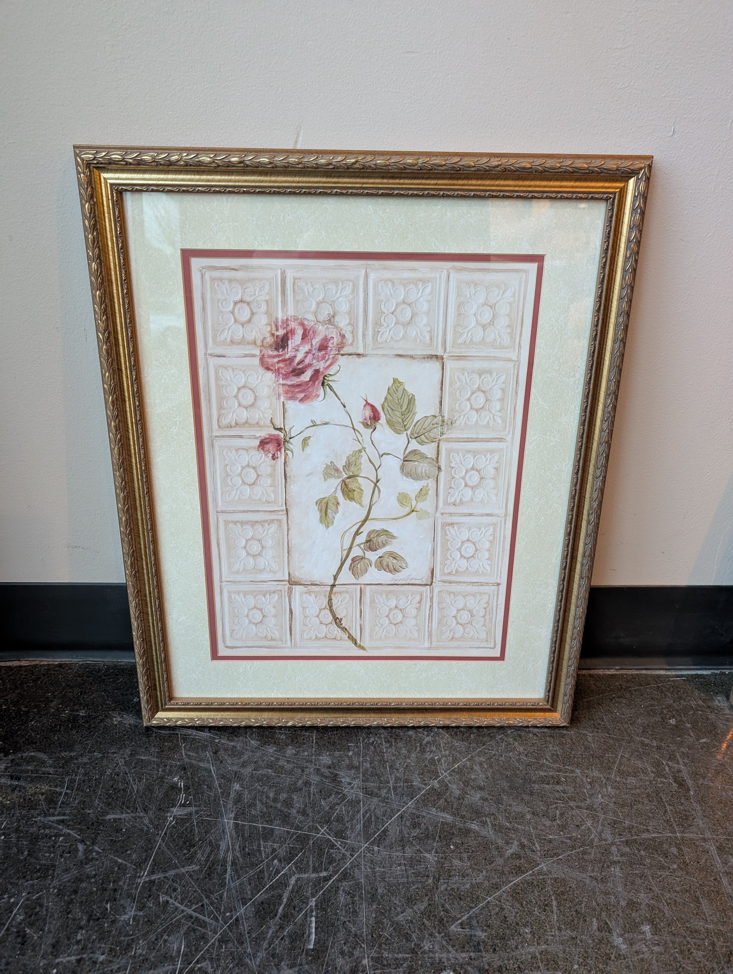 Ornate Gold Framed Pink Rose Botanical Wall Art Print