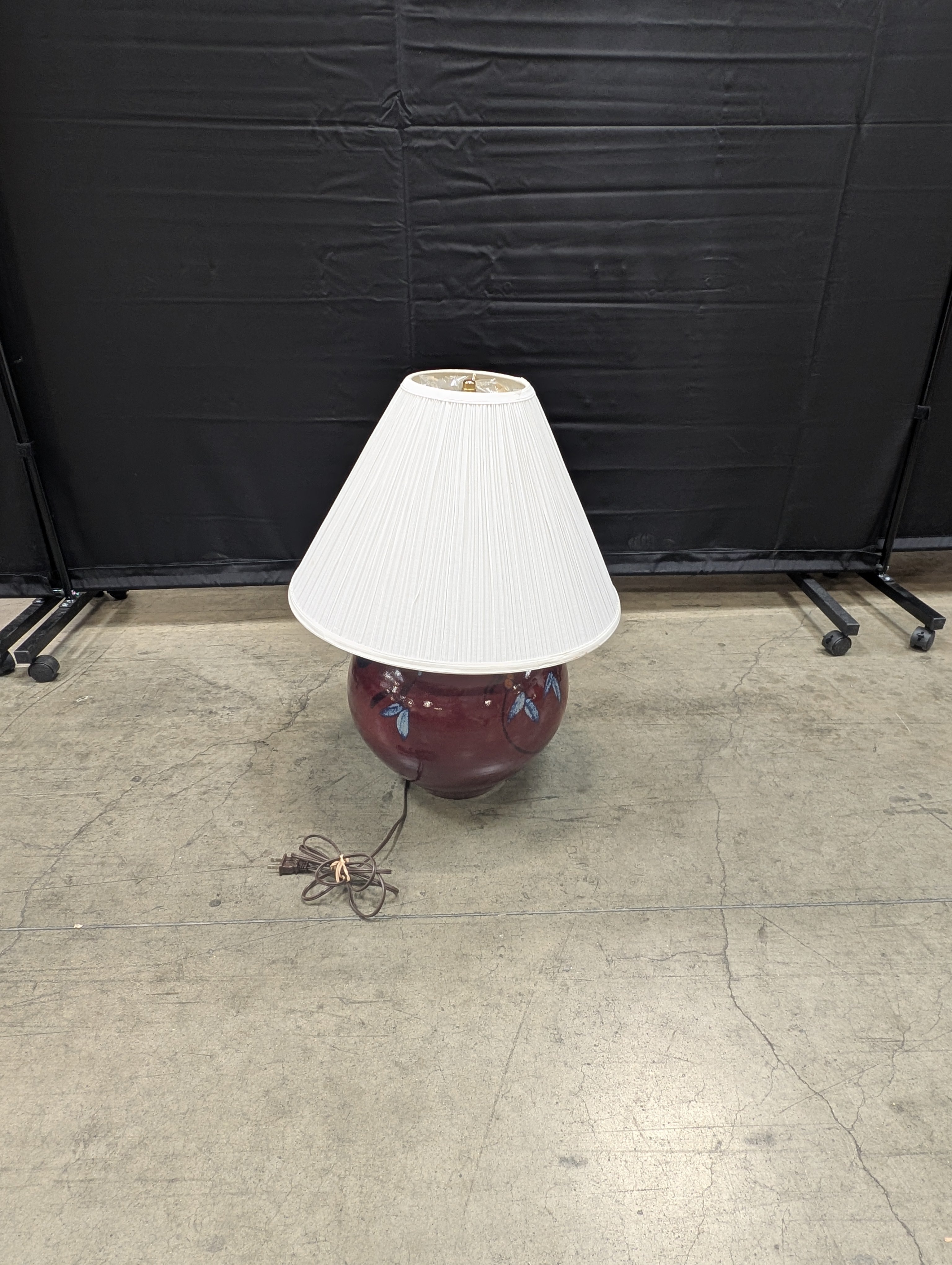 Artisan Glazed Ceramic Table Lamp with Floral Design