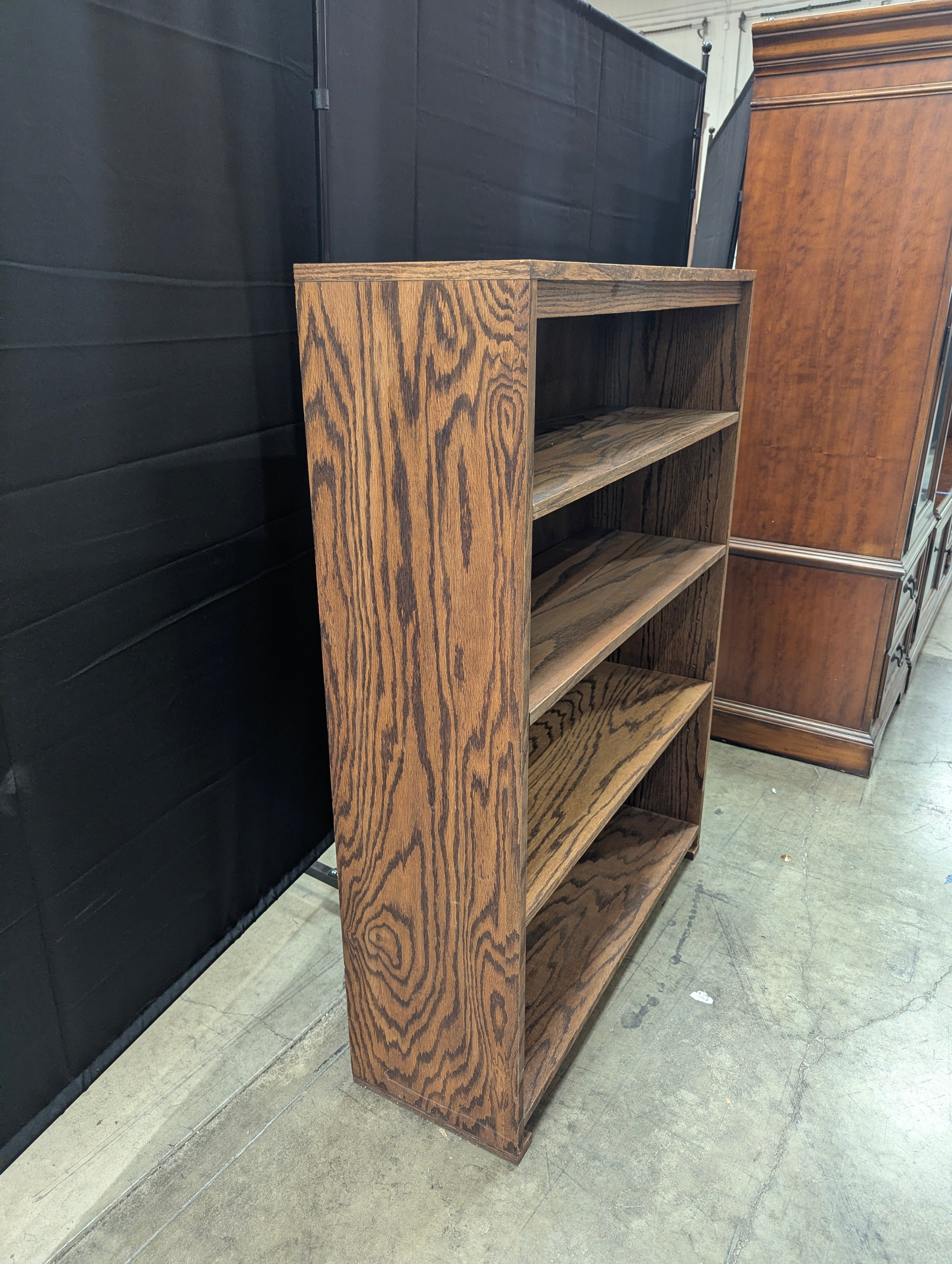 Brown Stained Wood Four-Shelf Bookcase
