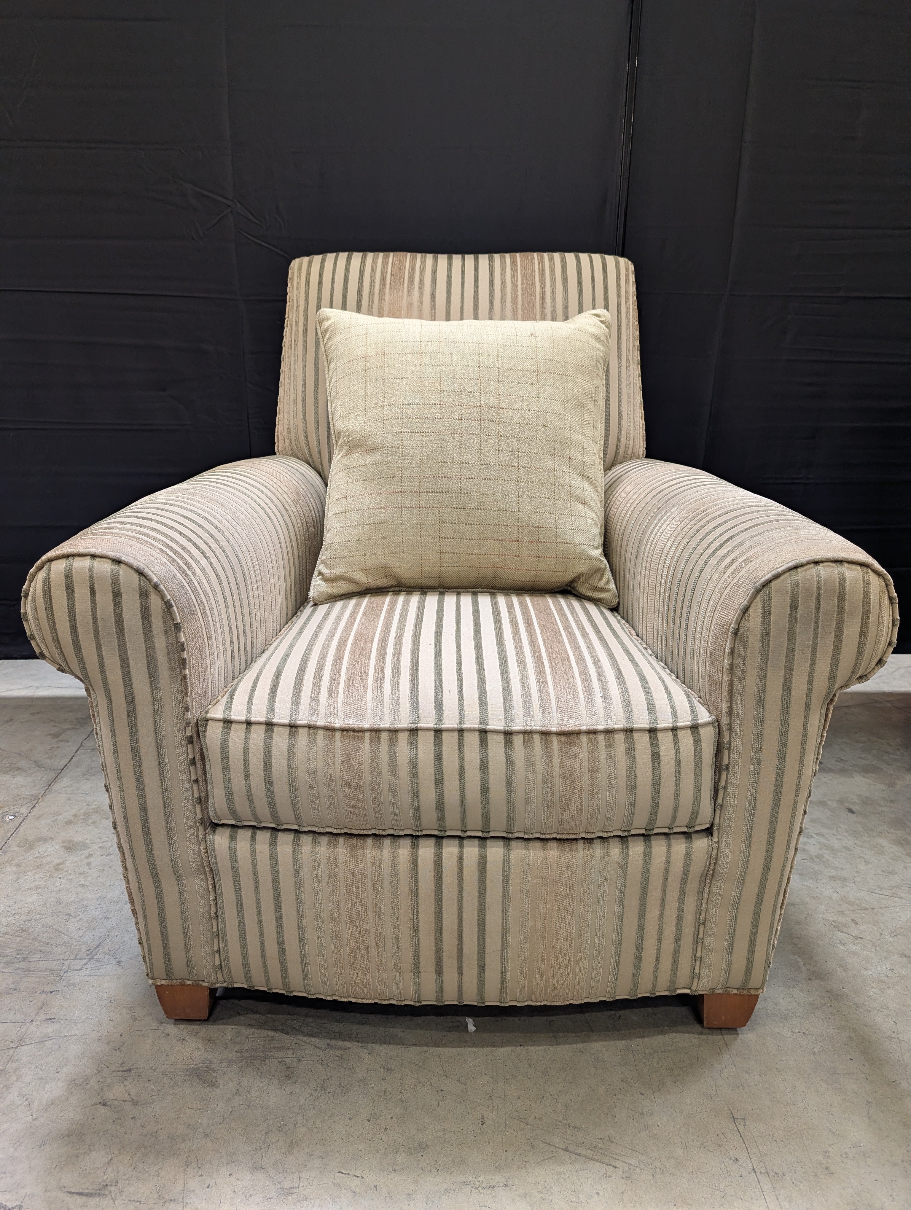 Ethan Allen Striped Armchair with Rolled Arms