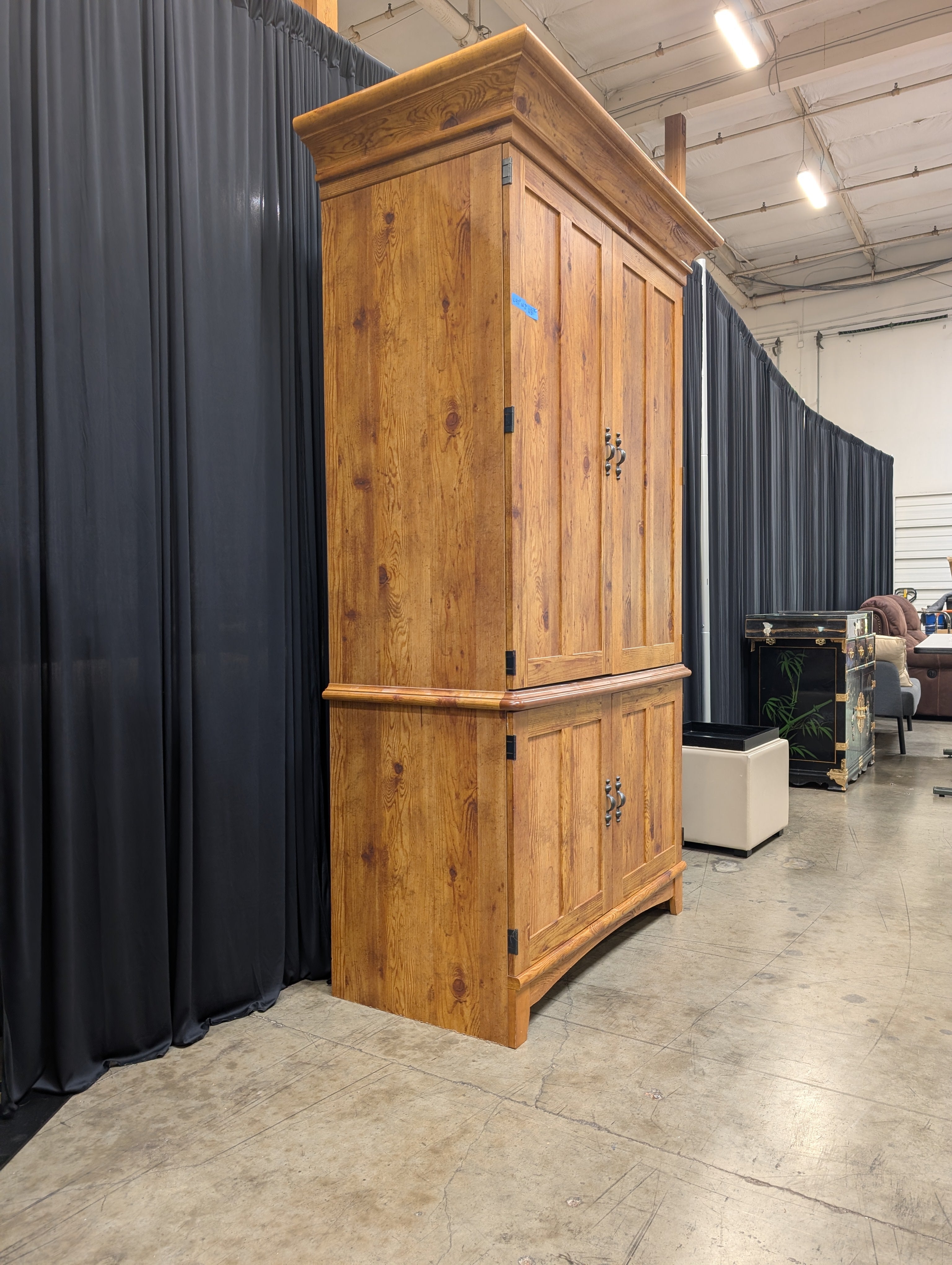 Natural Wood Storage Armoire with Dark Hardware