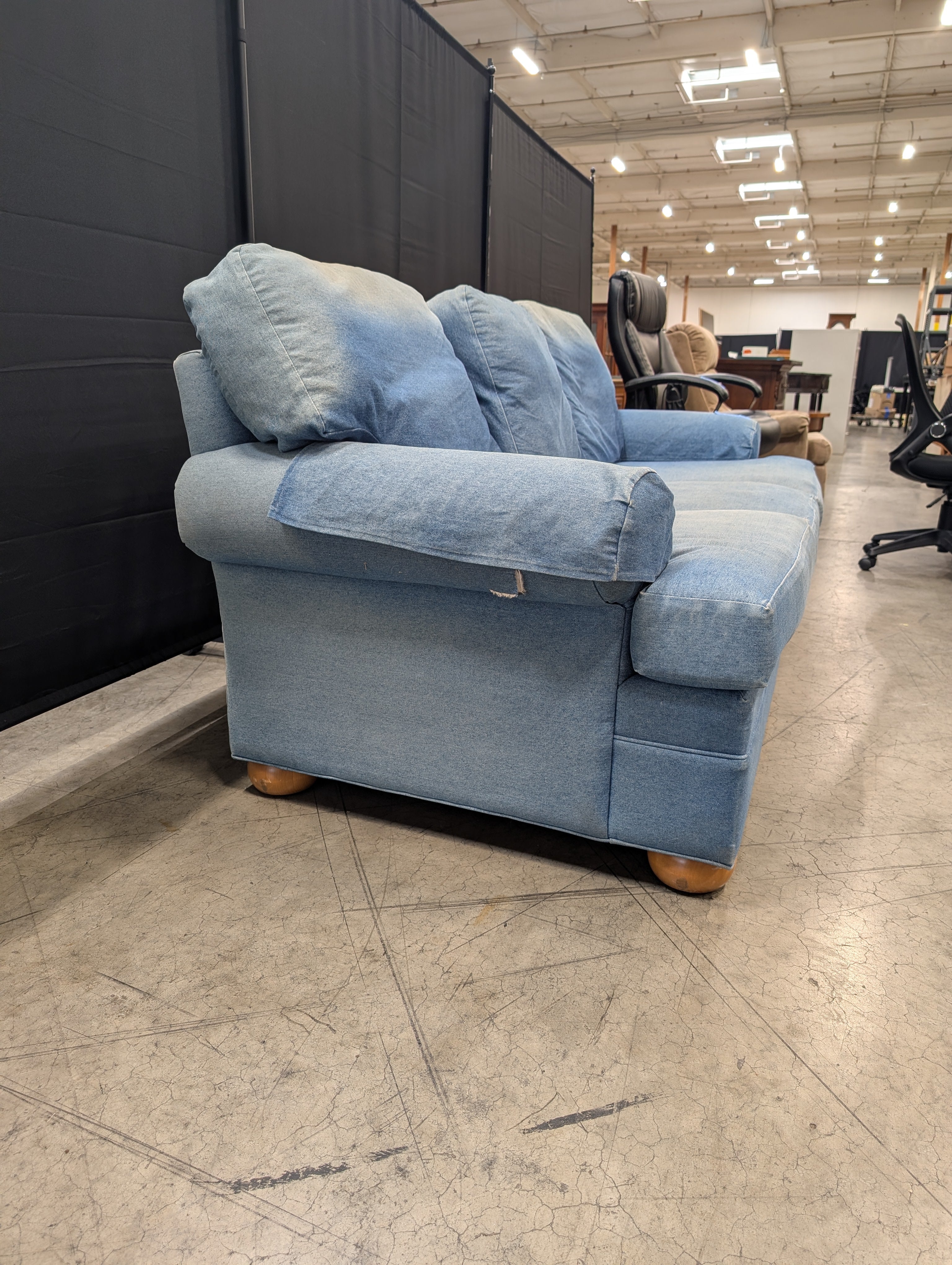 Ethan Allan Distressed Denim Three-Seater Sofa