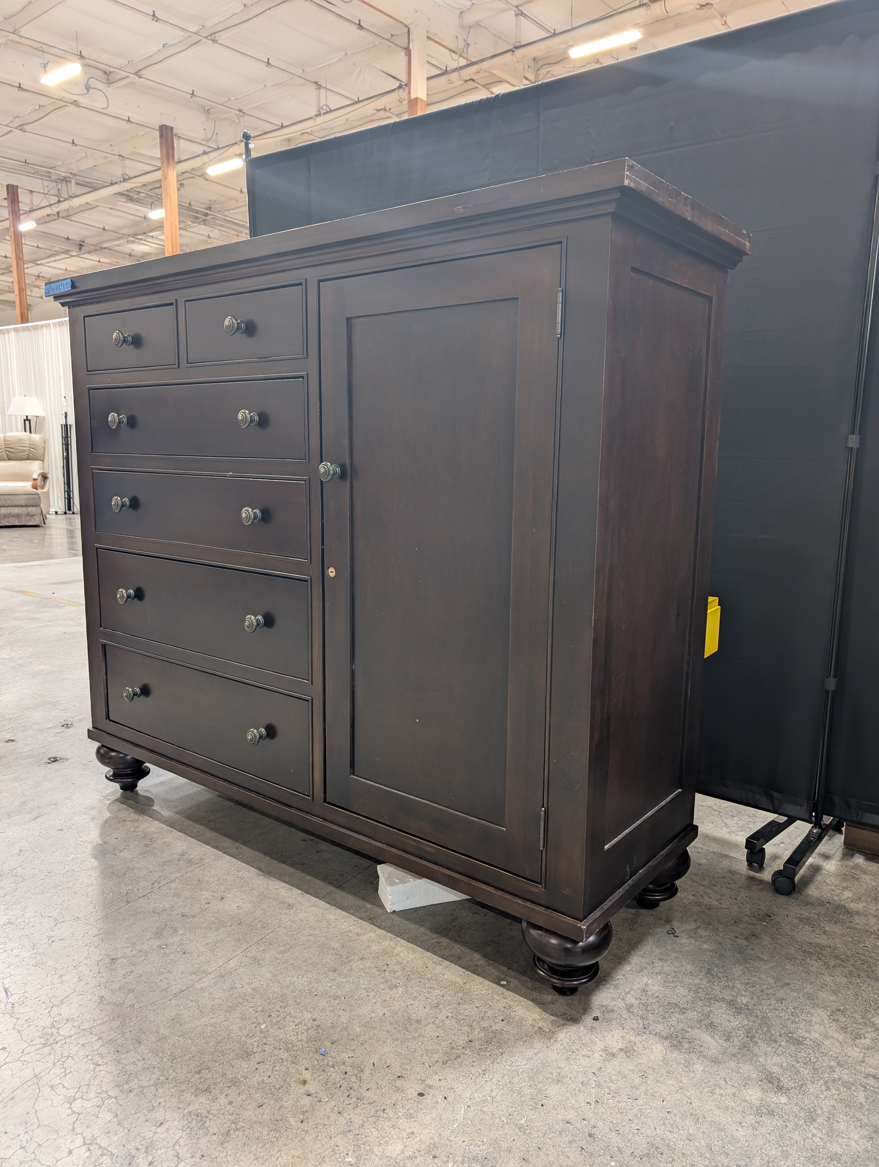 Restoration Hardware Dark Espresso Wood Dresser with Side Cabinet