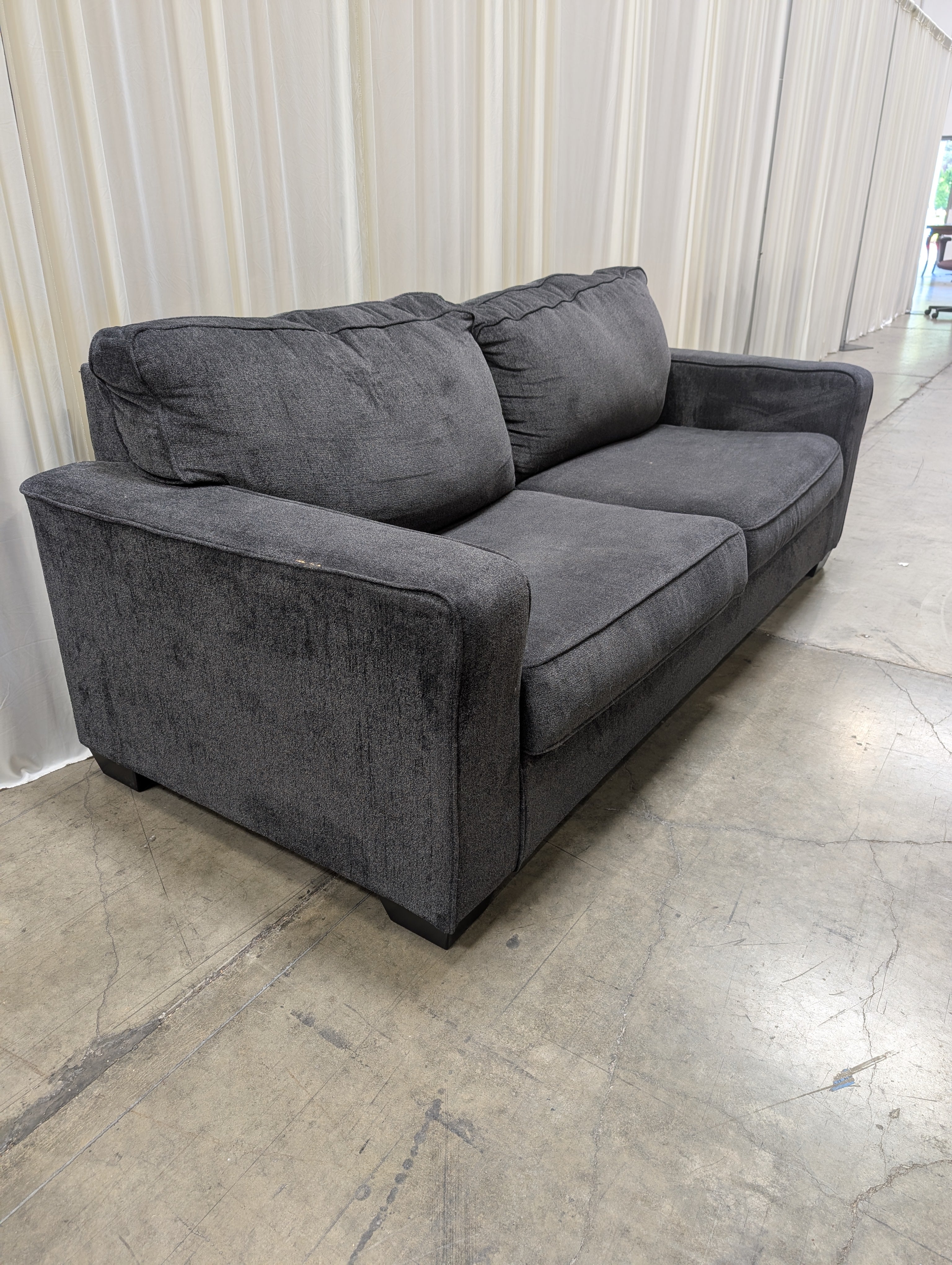 Grey Upholstered Couch with Square Arms