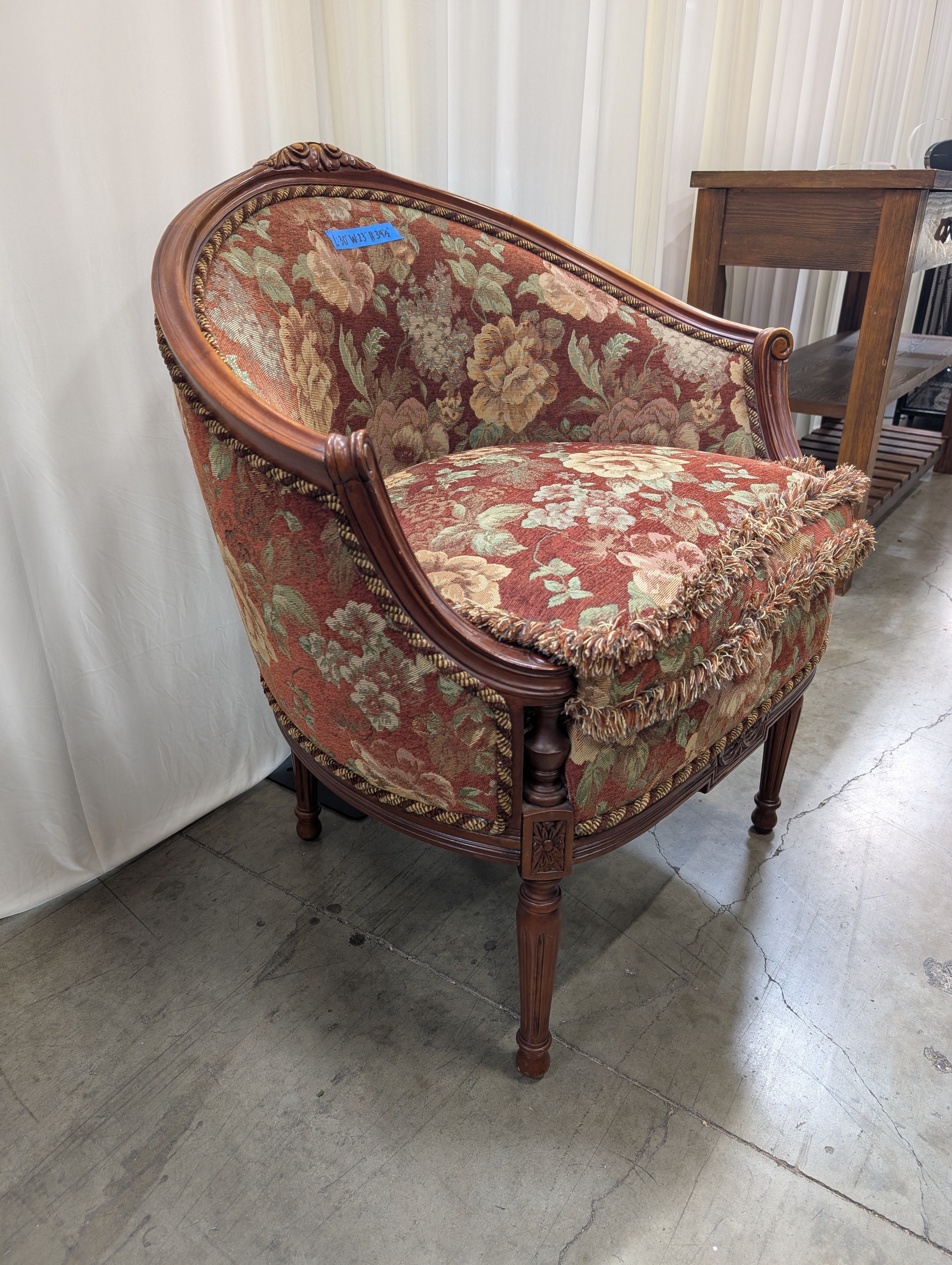 French Provincial Floral Tapestry Armchair with Fringe
