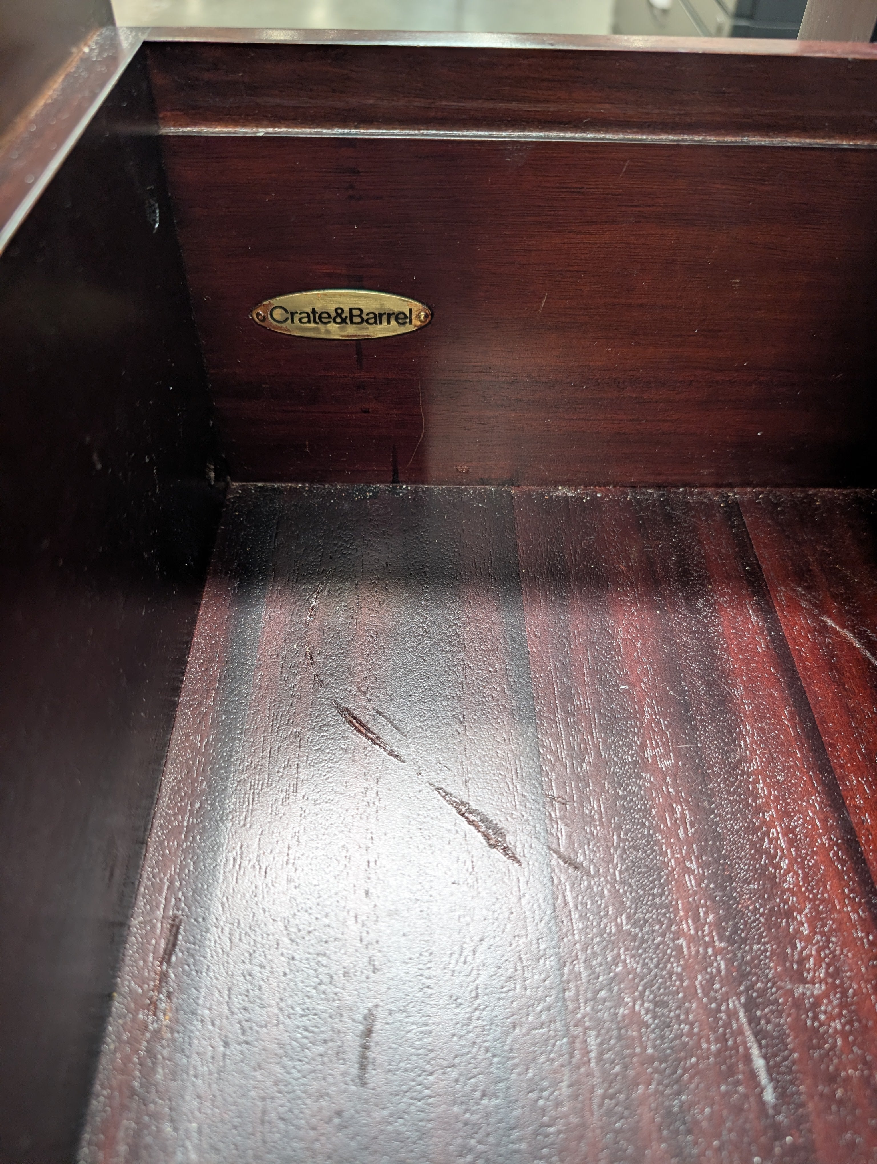 Crate&Barrel Mid-Century Style Three-Drawer Vanity in Dark Wood