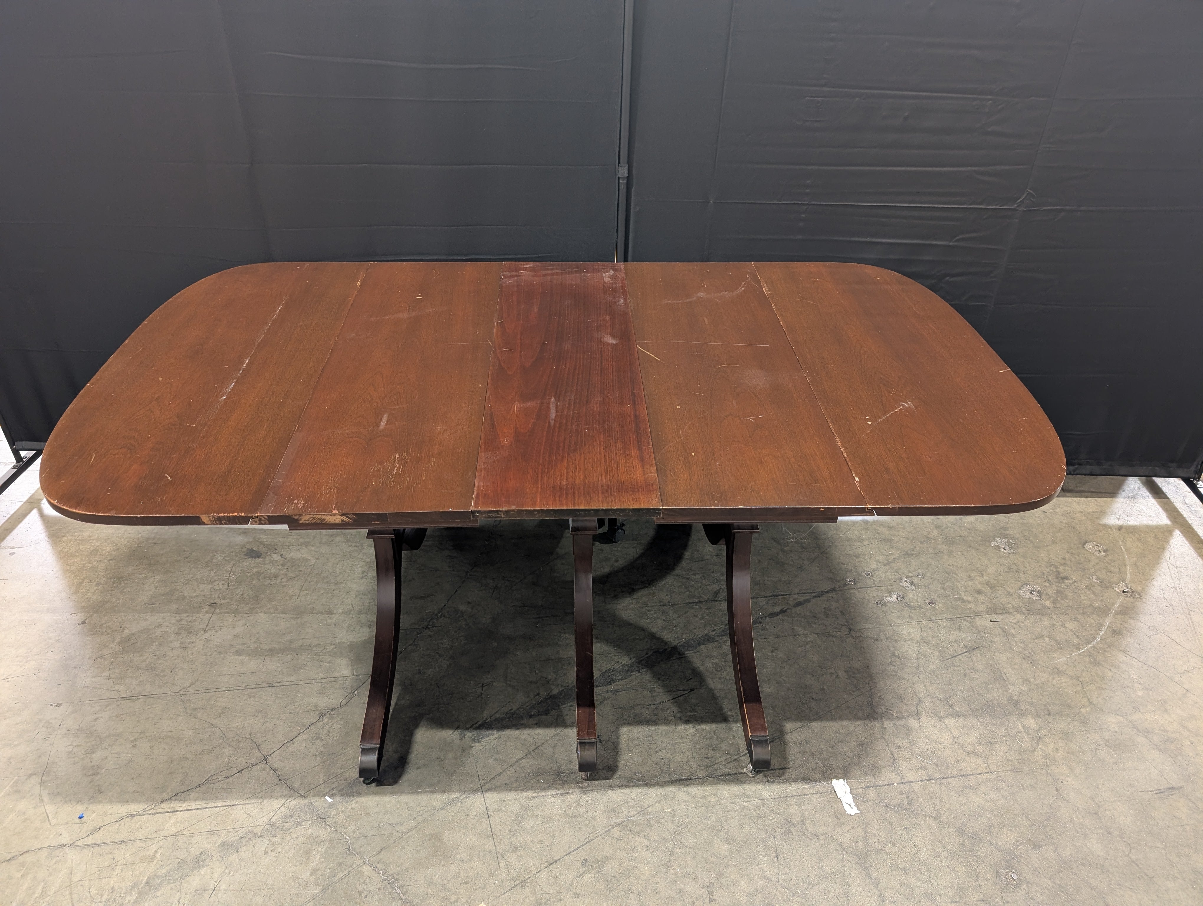 Traditional Dark Wood Drop-Leaf Game Table with Red Top