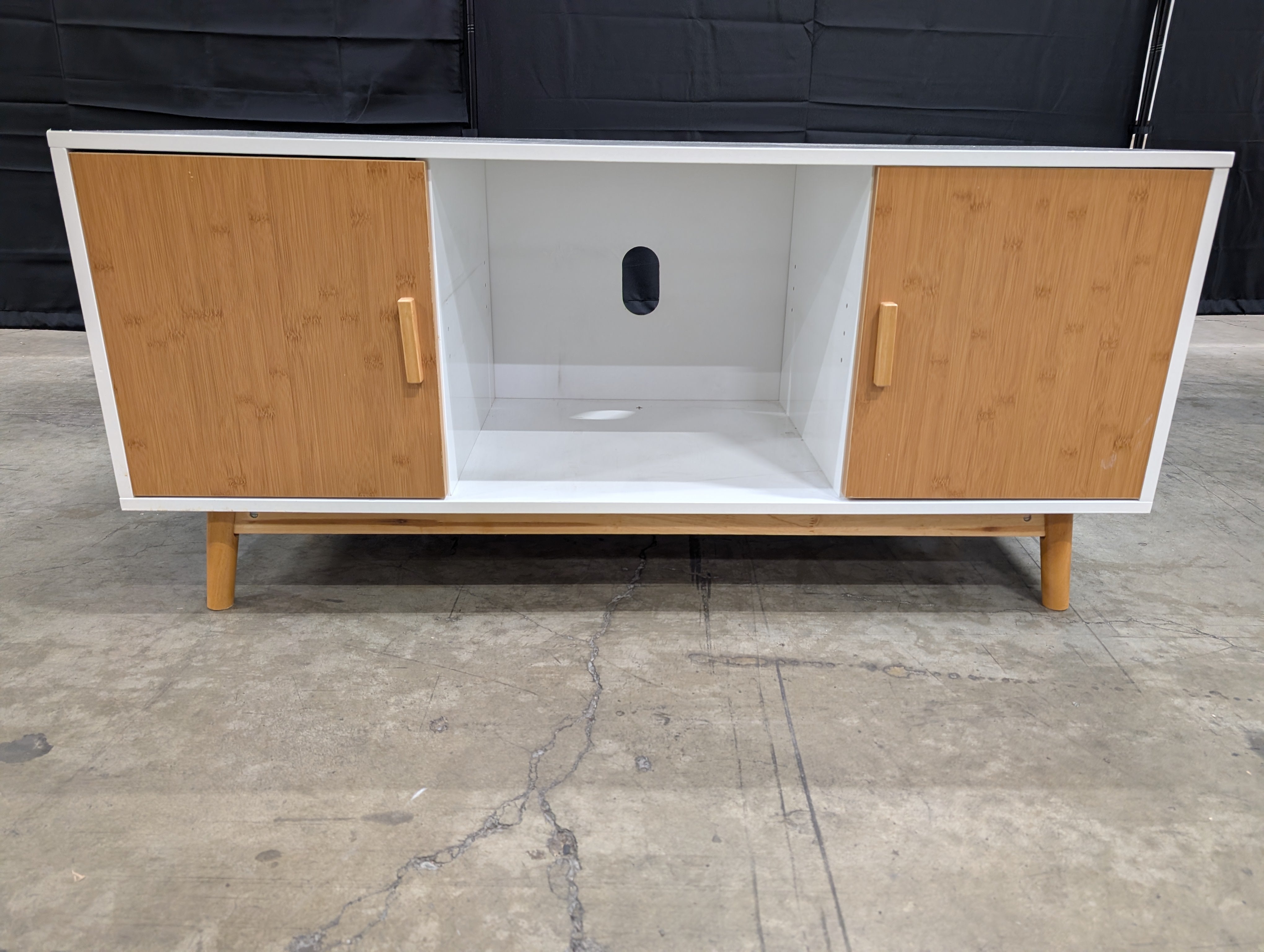 MCM Inspired White and Natural Wood Media Console