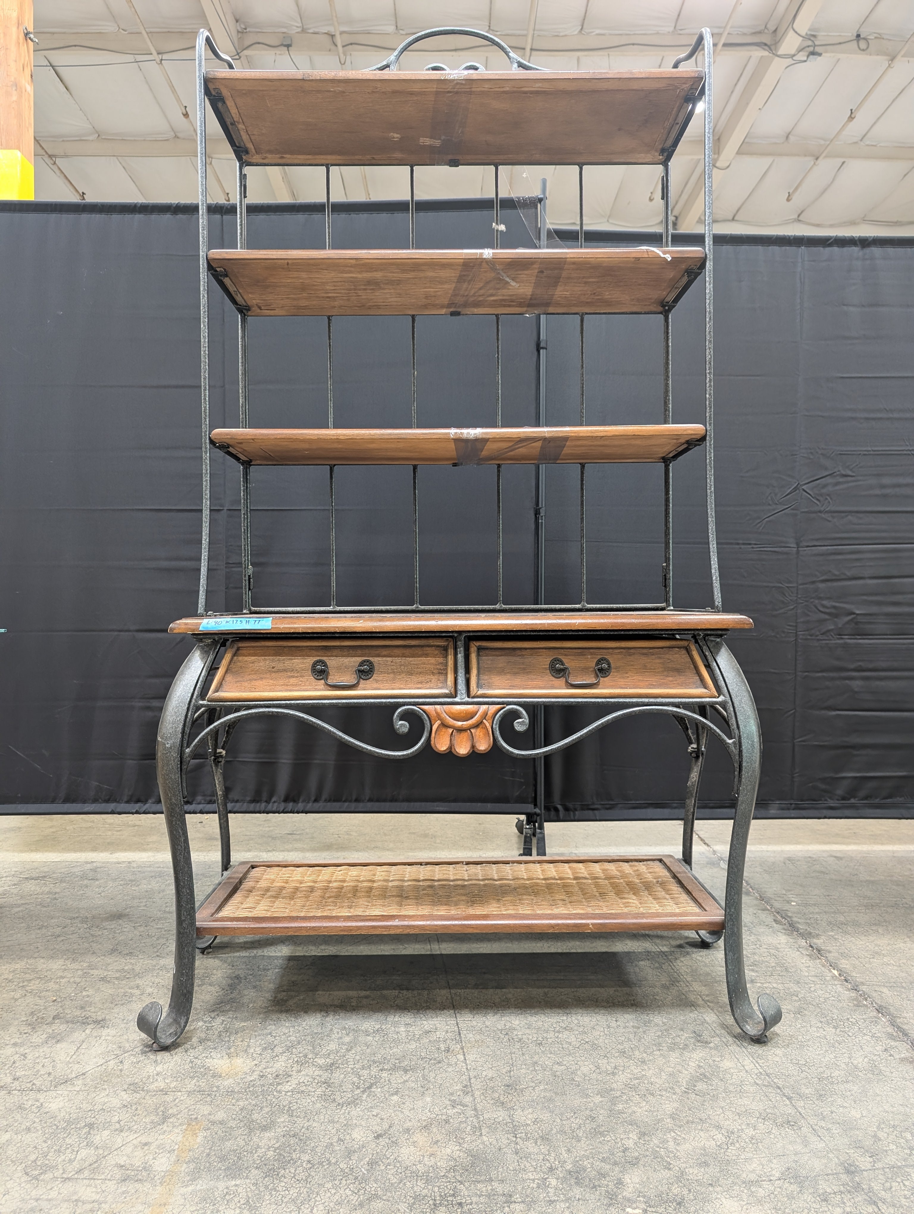 Wrought Iron and Wood Baker's Rack with Drawers