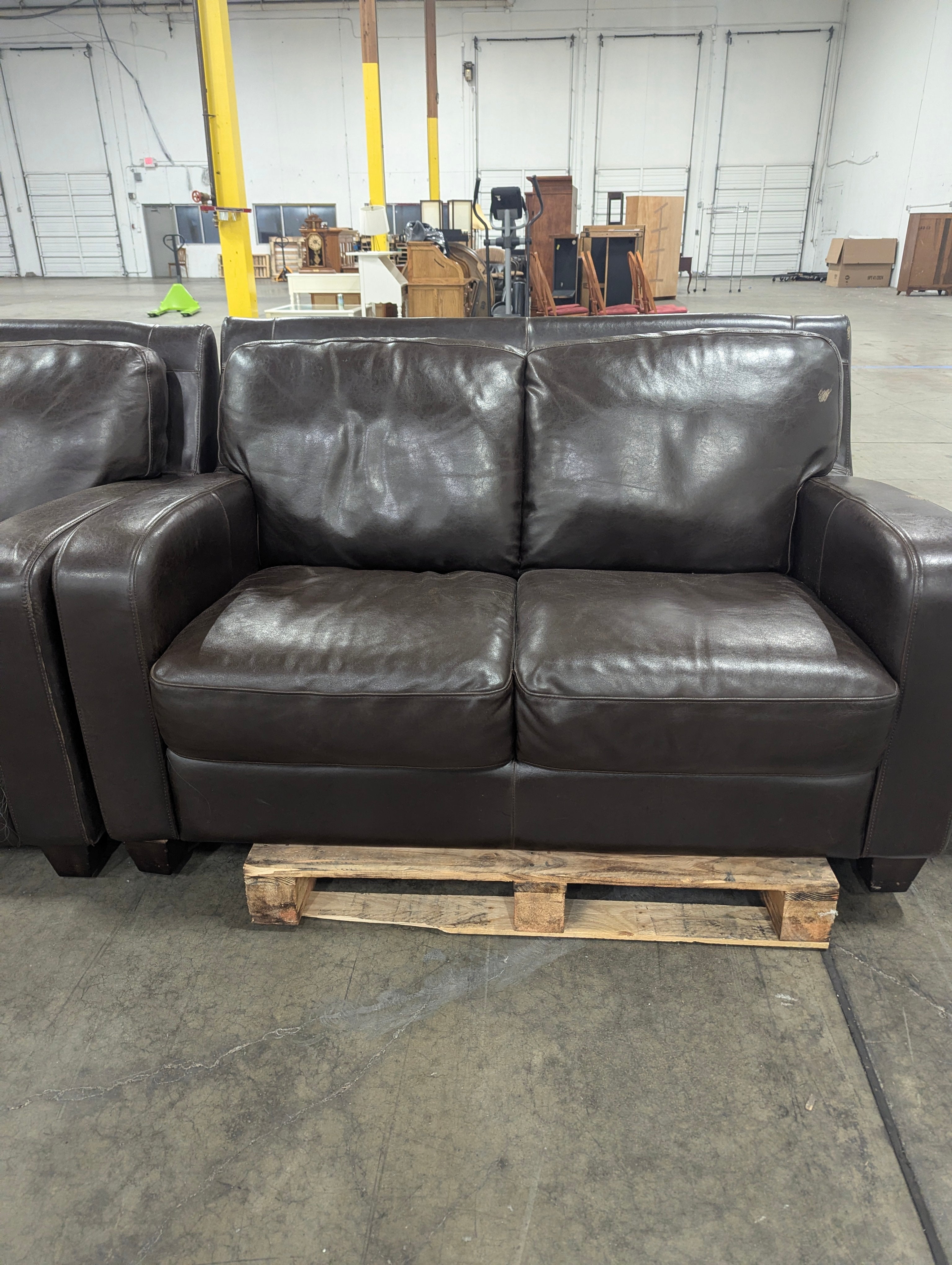 Contemporary Dark Brown Leather Loveseat Sofa
