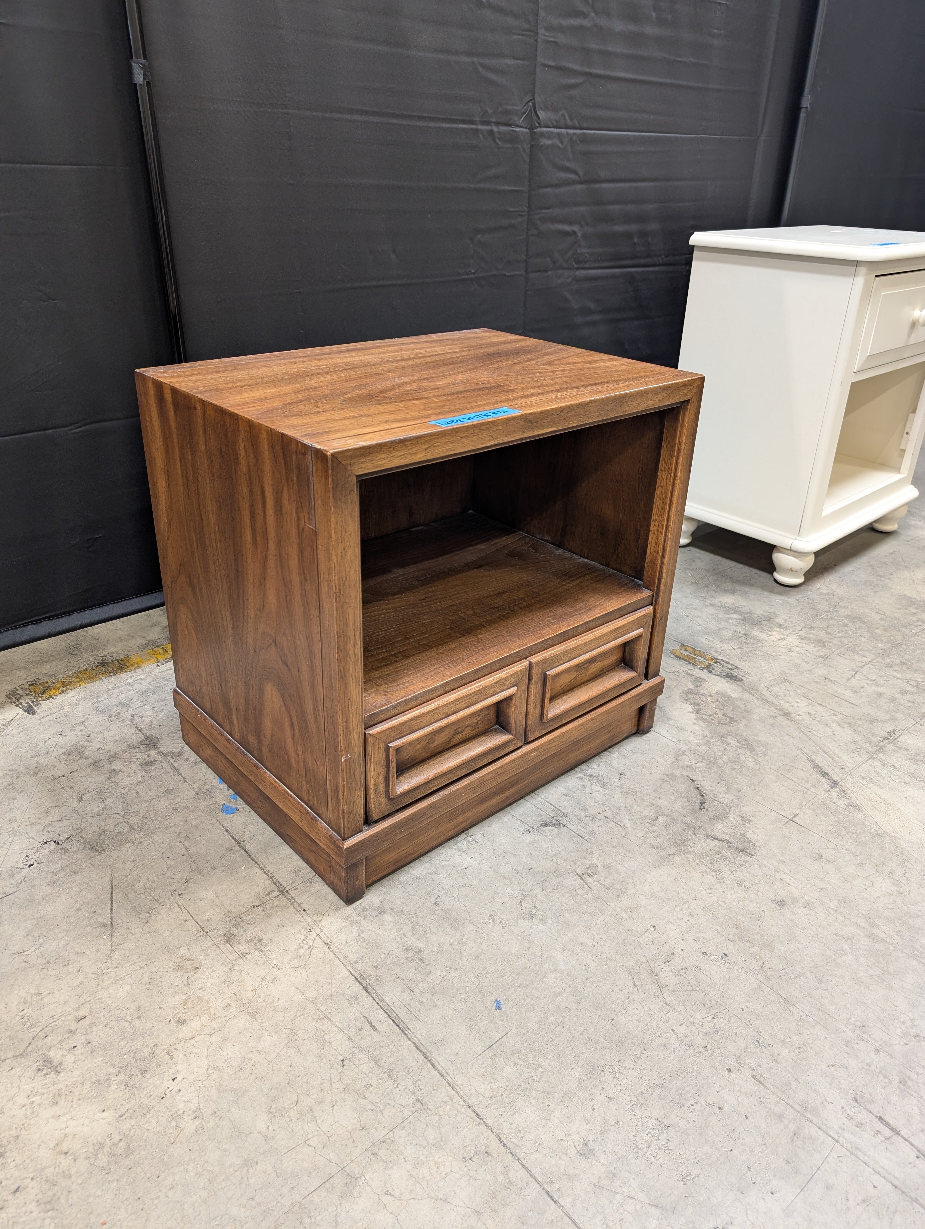 Mid-Century Drexel Brown Wood Nightstand with Open Shelf