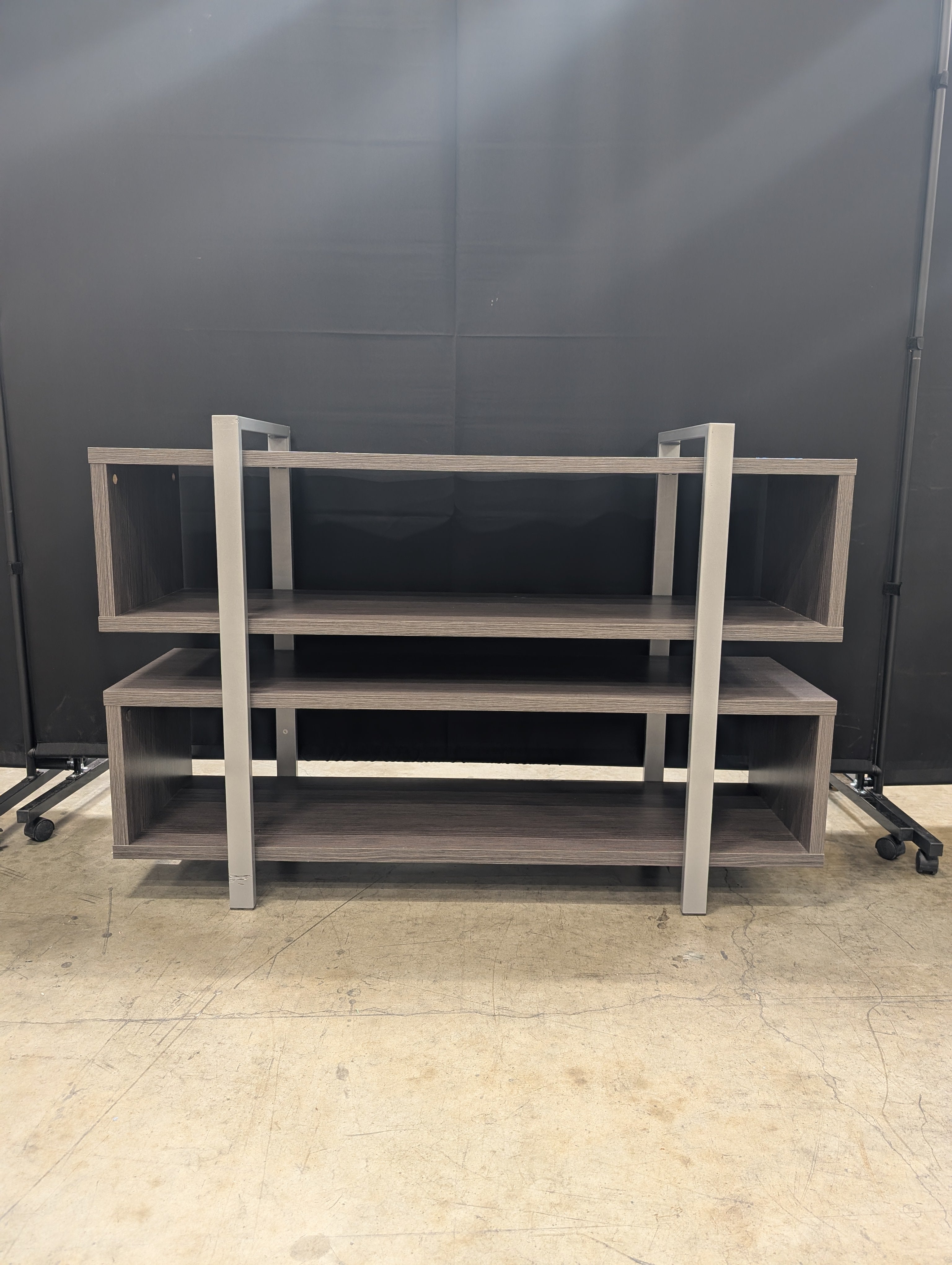 Modern Three-Tier Media Console Shelf with Metal Accents
