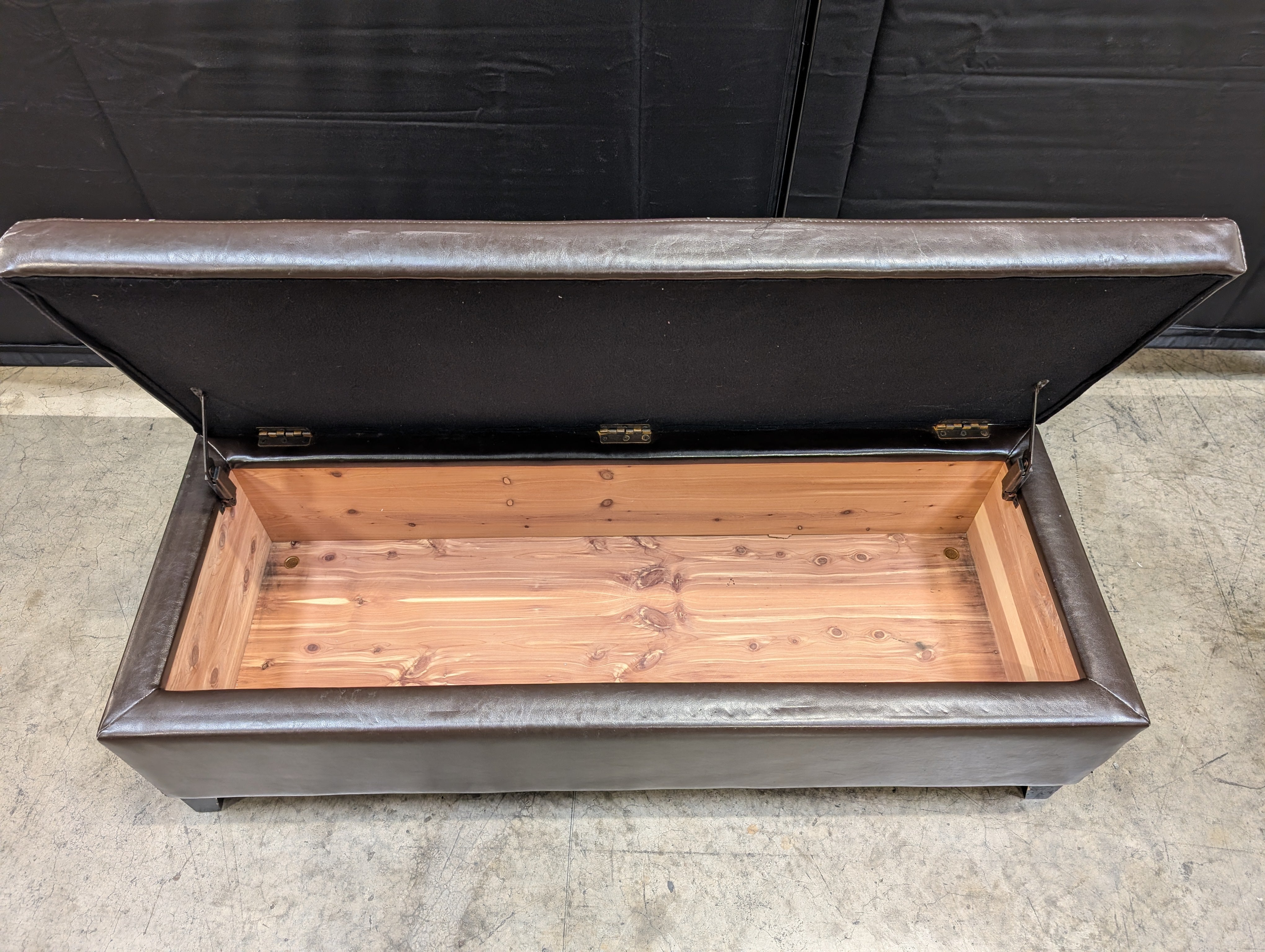 Dark Brown Upholstered Rectangular Ottoman with Cedar Inside
