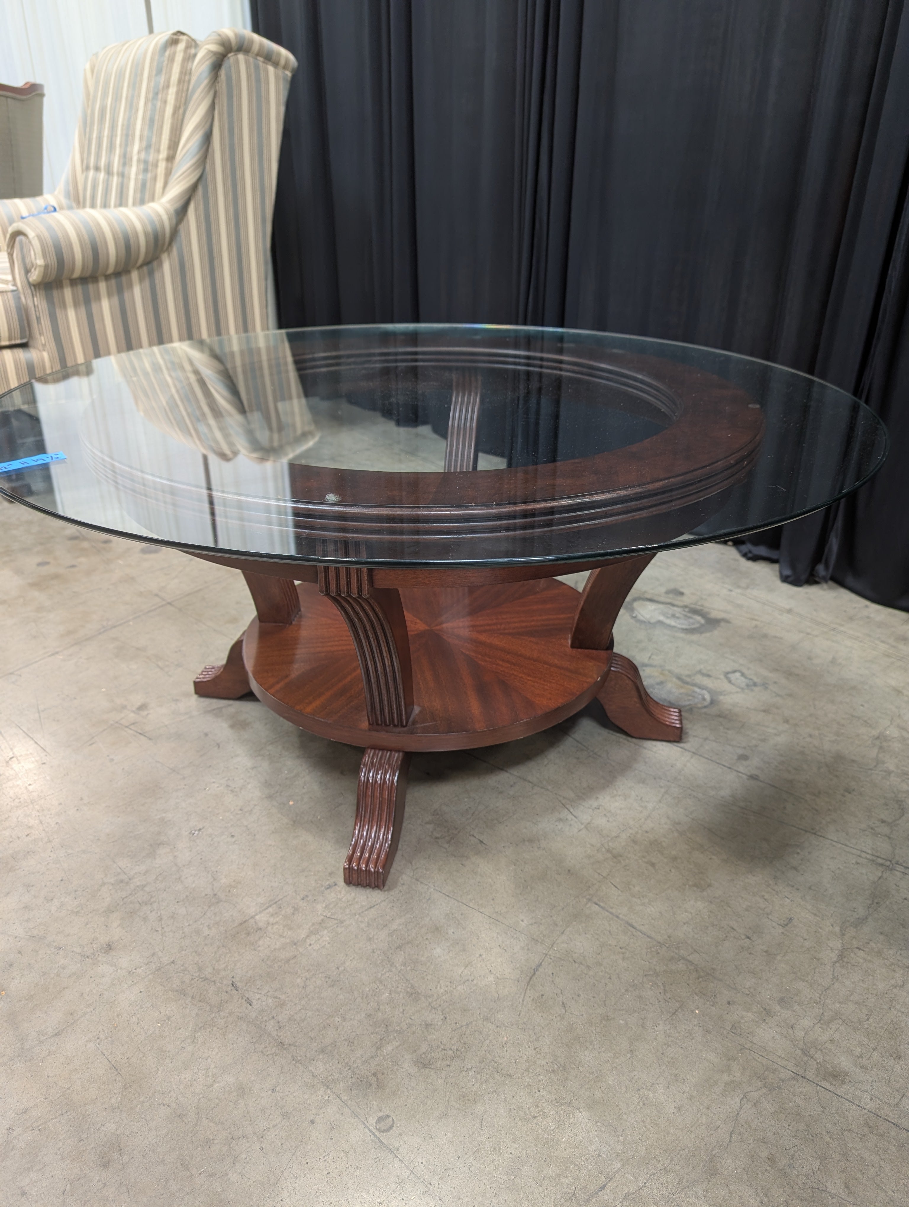 Round Glass Top Coffee Table with Wood Base