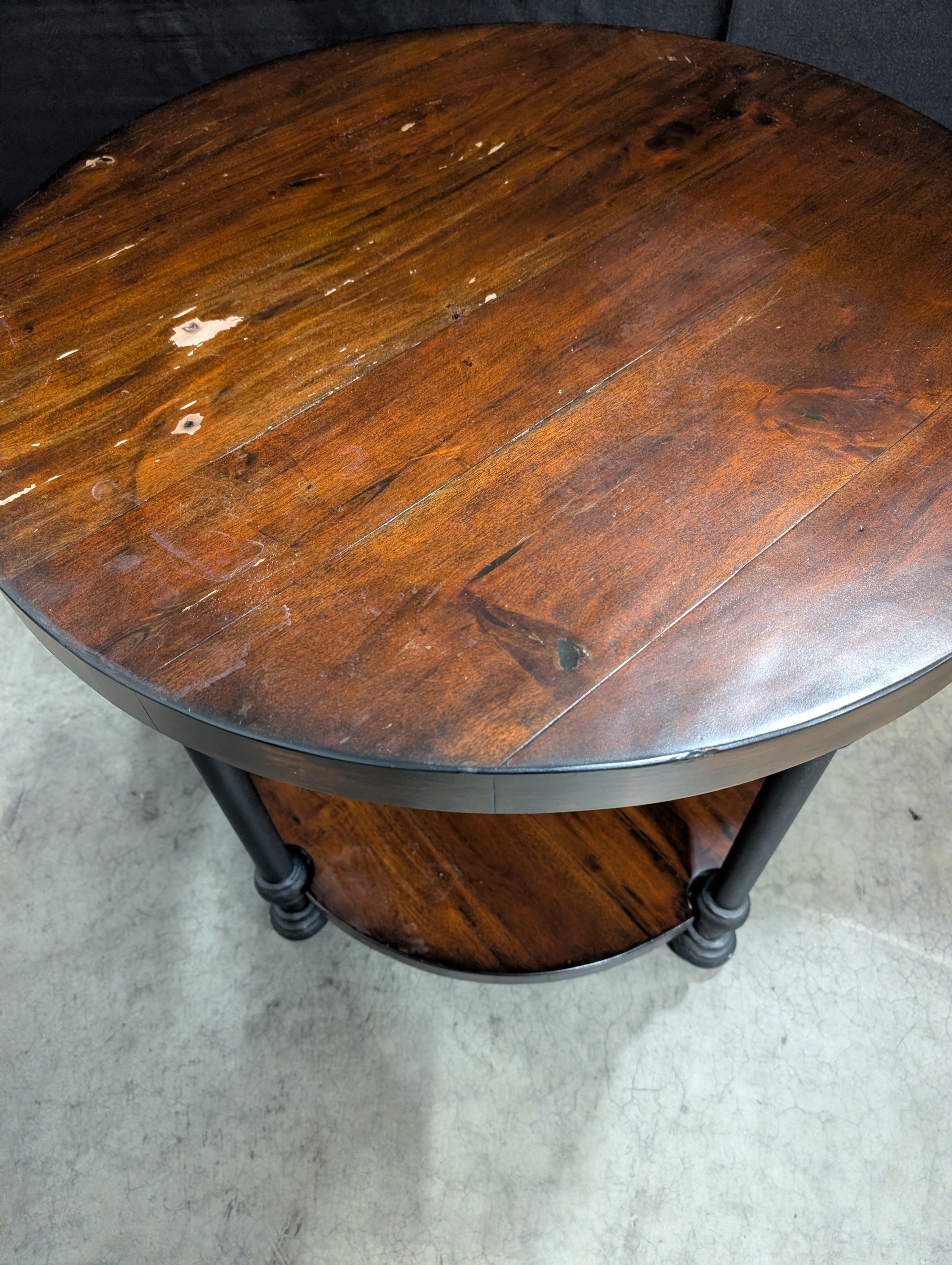 Rustic Round Two-Tiered Wood Side Table