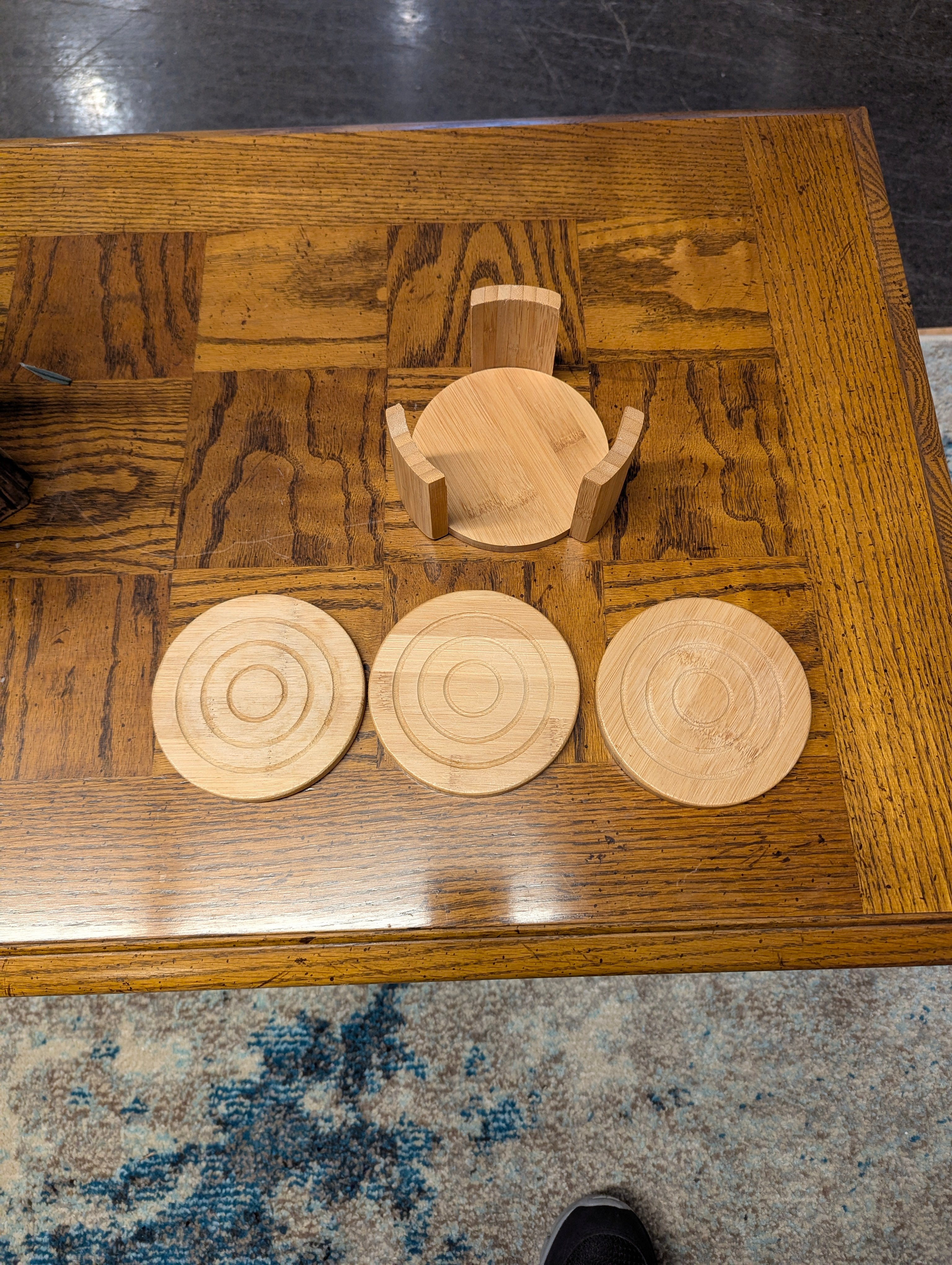 Natural Wood Round Coaster Set with Storage Holder
