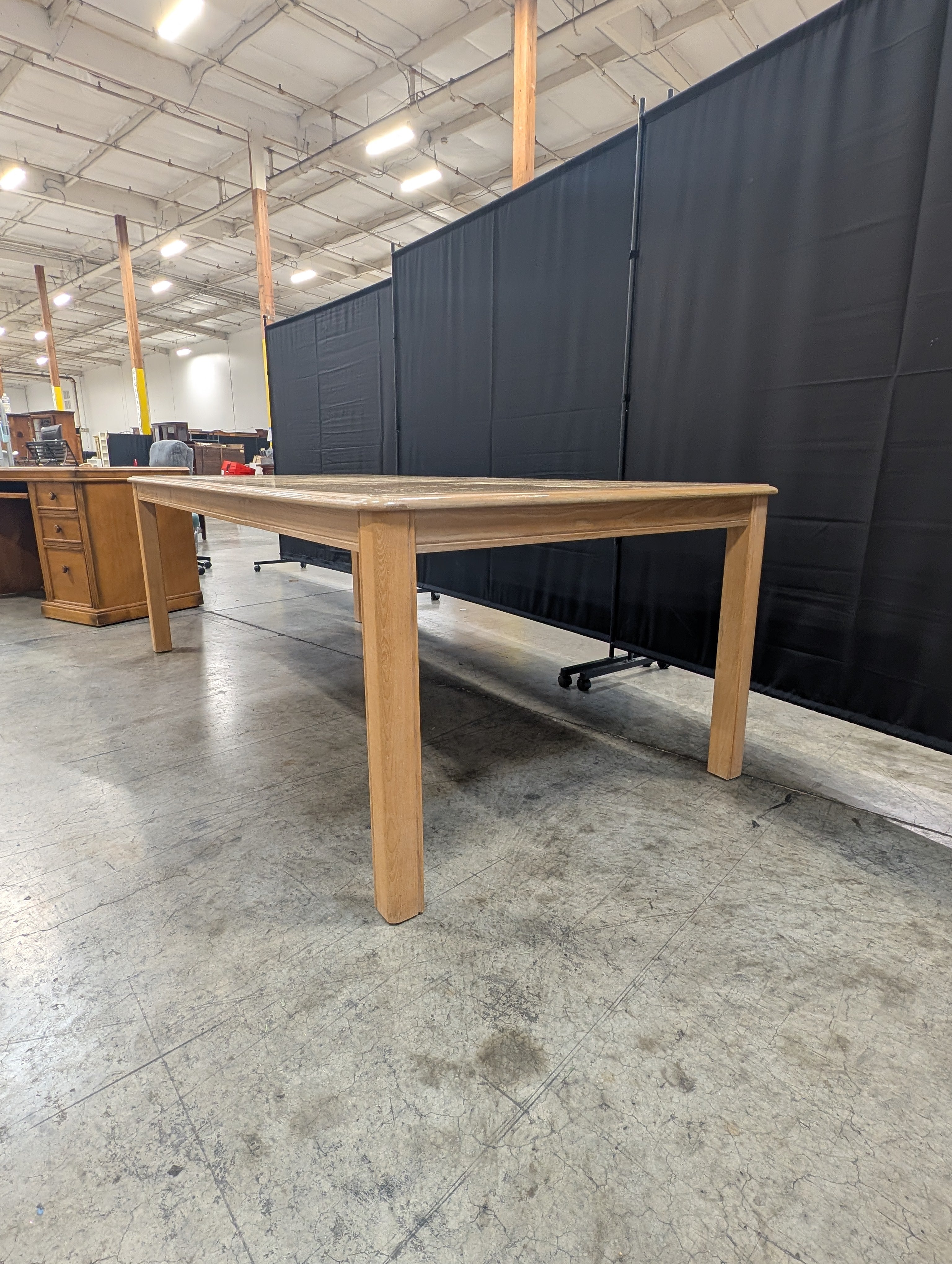 Rectangular Light Wood Dining Table with Sunburst Veneer Pattern